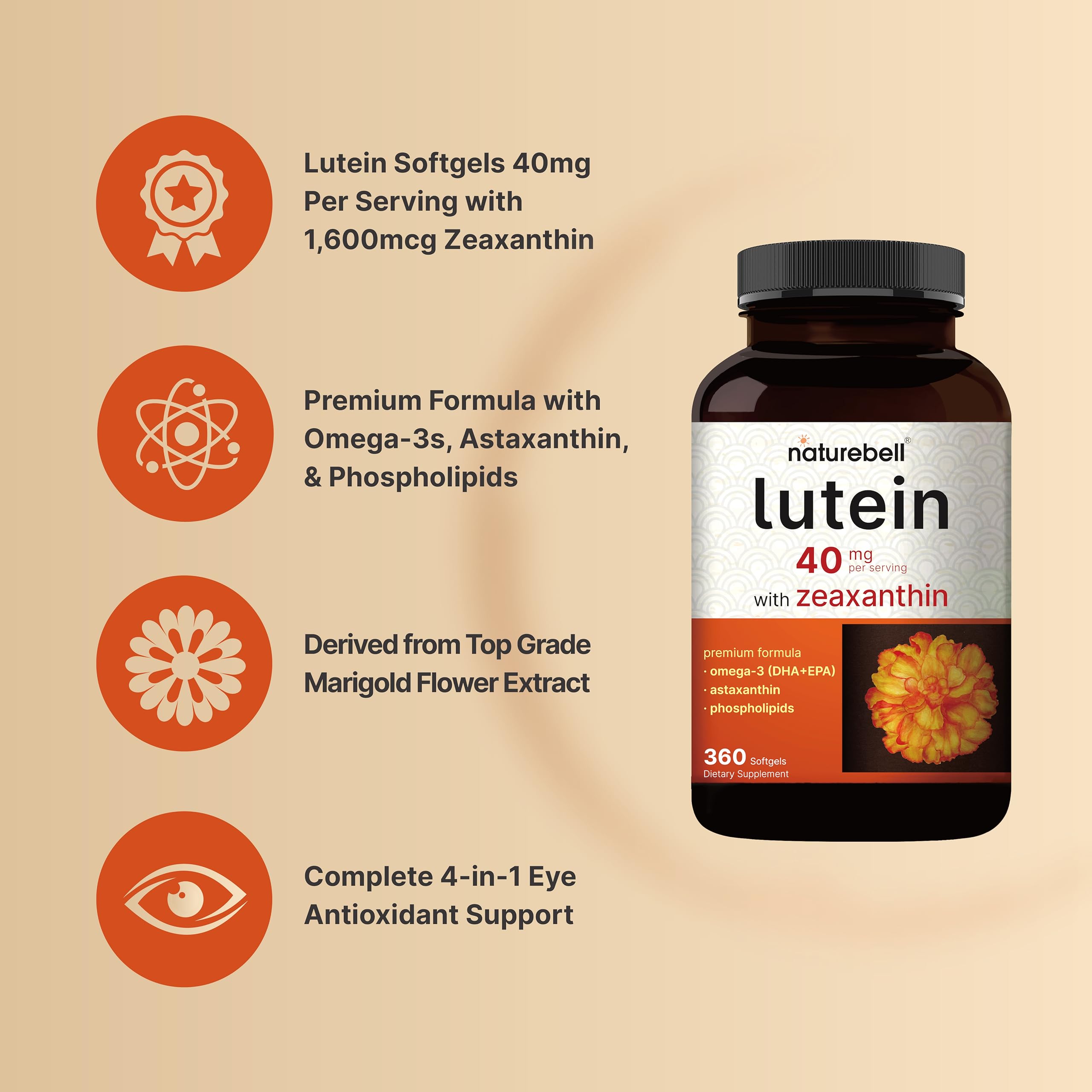 Foto 3 | Suplemento Naturebell De 40 Mg De Luteína Y 1600 Mcg De Zeaxantina - Venta Internacional.