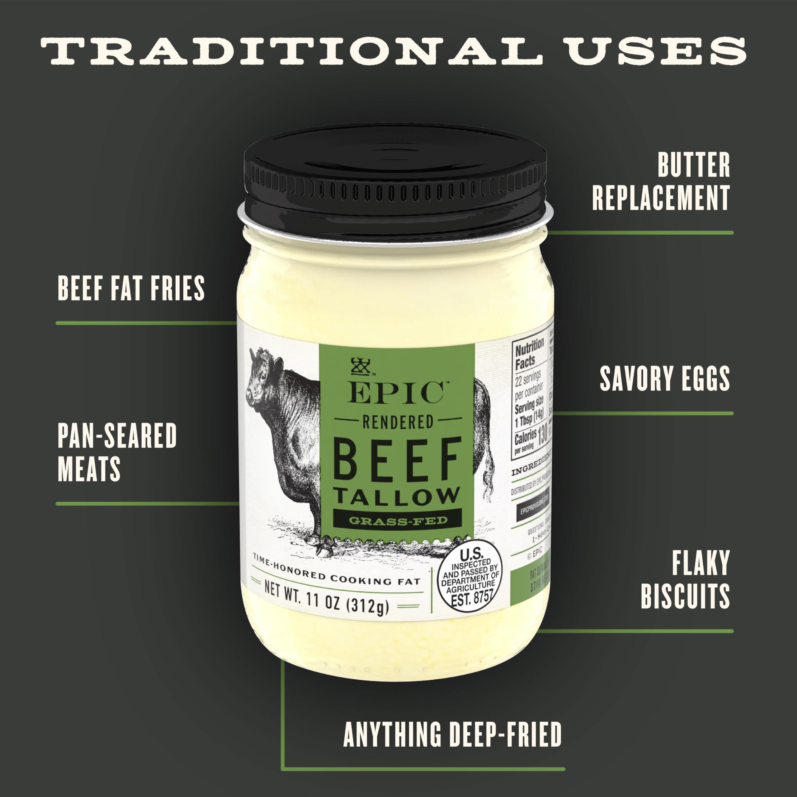 Foto 5 pulgar | Cooking Fat Epic Beef Beef Sebo, Alimentado Con Pasto, Keto Whole30, 325 Ml - Venta Internacional.