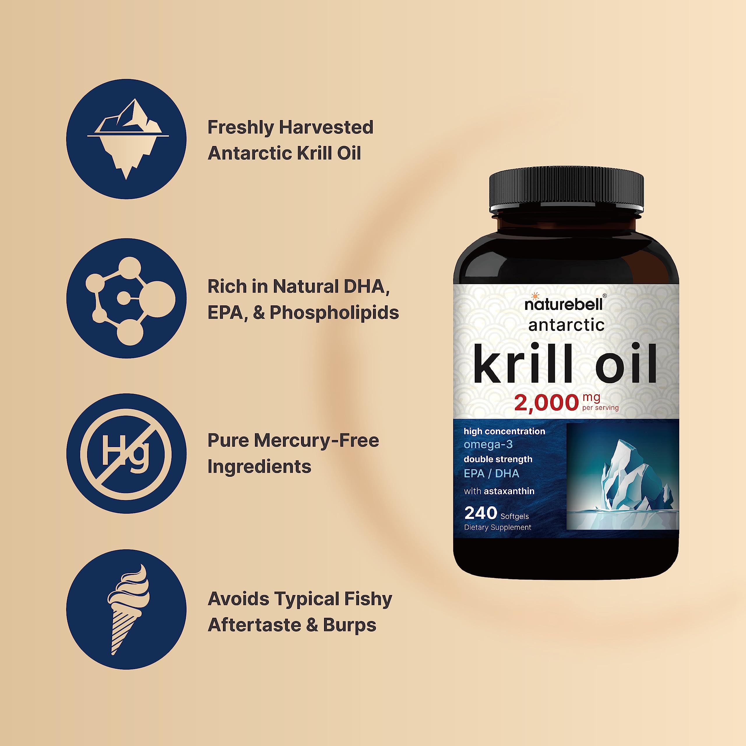 Foto 4 pulgar | Suplemento De Aceite De Krill Antártico Natubell 2000 Mg 240 Cápsulas Blandas - Venta Internacional.