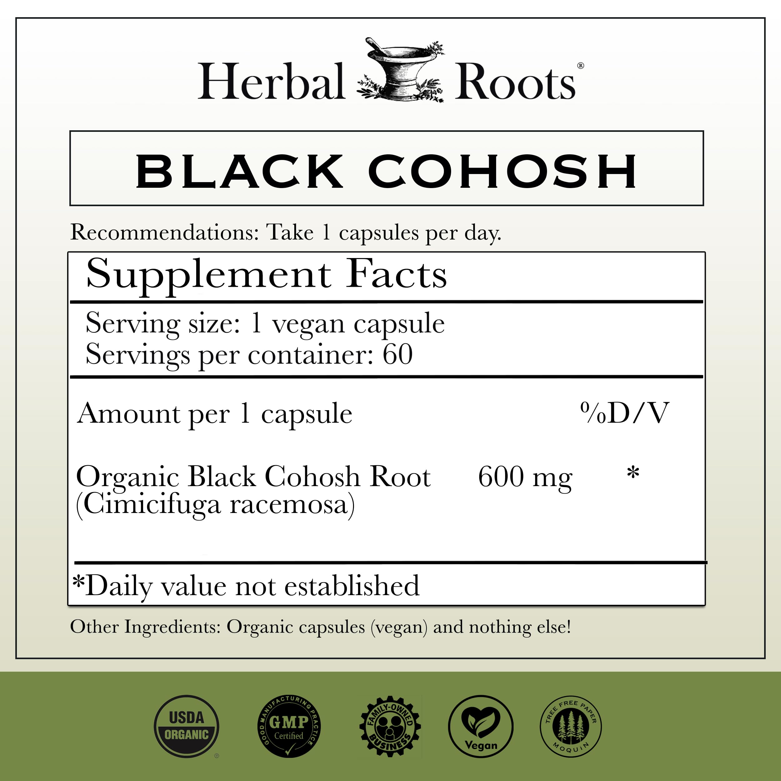 Foto 3 pulgar | Suplemento Herbal Roots De Raíz De Cohosh Negro 600 Mg 60 Cápsulas - Venta Internacional.