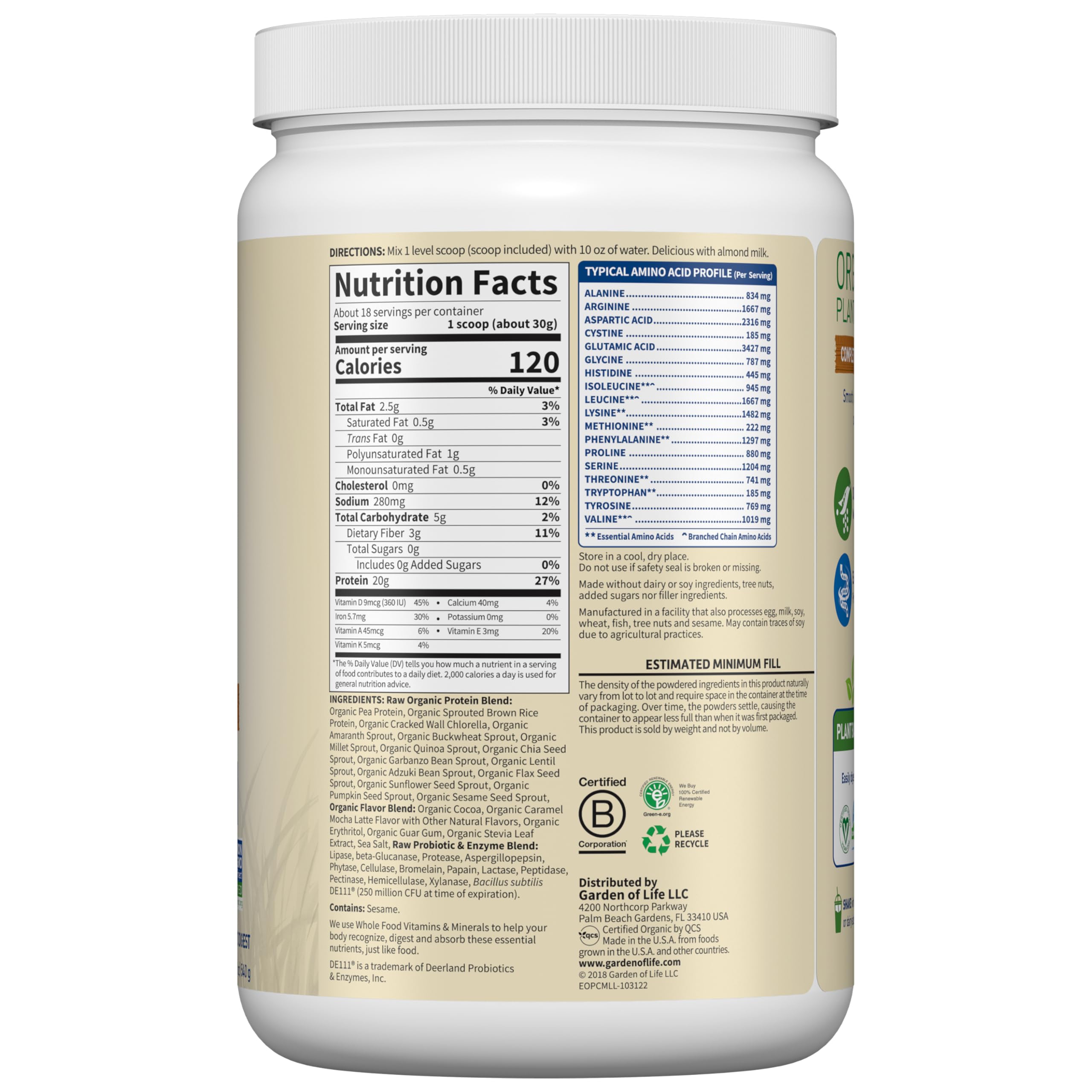 Foto 5 pulgar | Proteína En Polvo Garden Of Life Caramel Mocha Latte 20g - Venta Internacional.