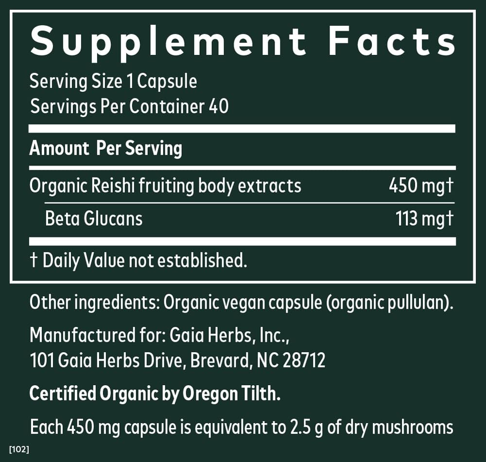 Foto 3 pulgar | Suplemento Gaia Herbs Reishi Mushroom 40 Cápsulas Veganas - Venta Internacional.