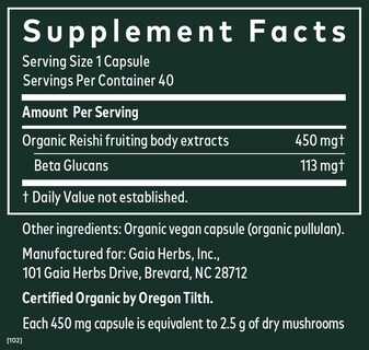 Foto 2 | Suplemento Gaia Herbs Reishi Mushroom 40 Cápsulas Veganas - Venta Internacional.