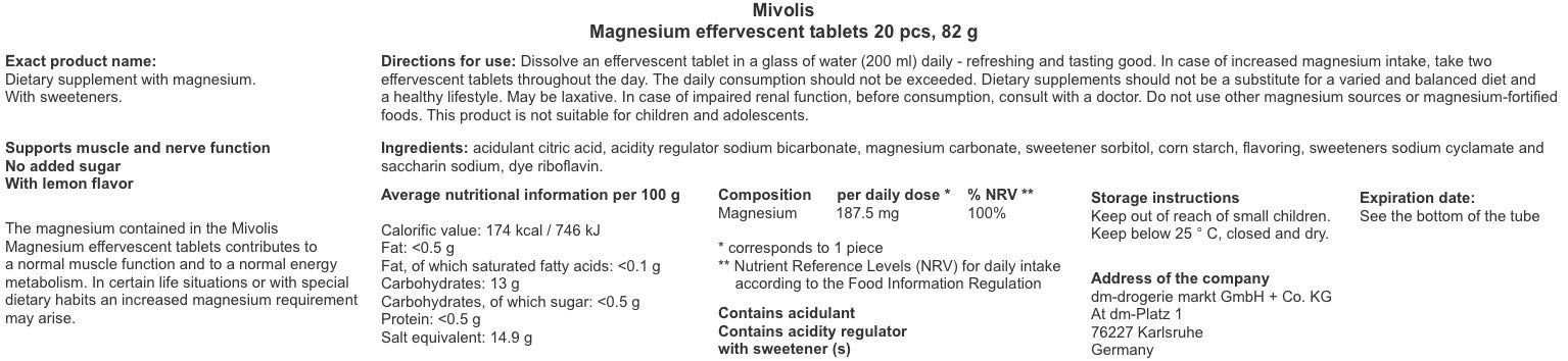 Foto 4 | Tabletas Efervescentes De Magnesio Y Suplementos Dietéticos Mivolis - Venta Internacional.