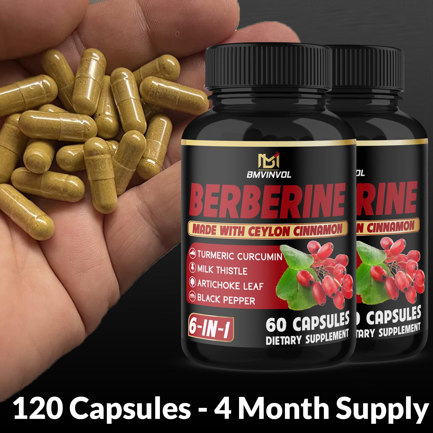 Foto 4 pulgar | Suplemento Bmvinvol Berberine Con Canela De Ceilán 120 Cápsulas - Venta Internacional.