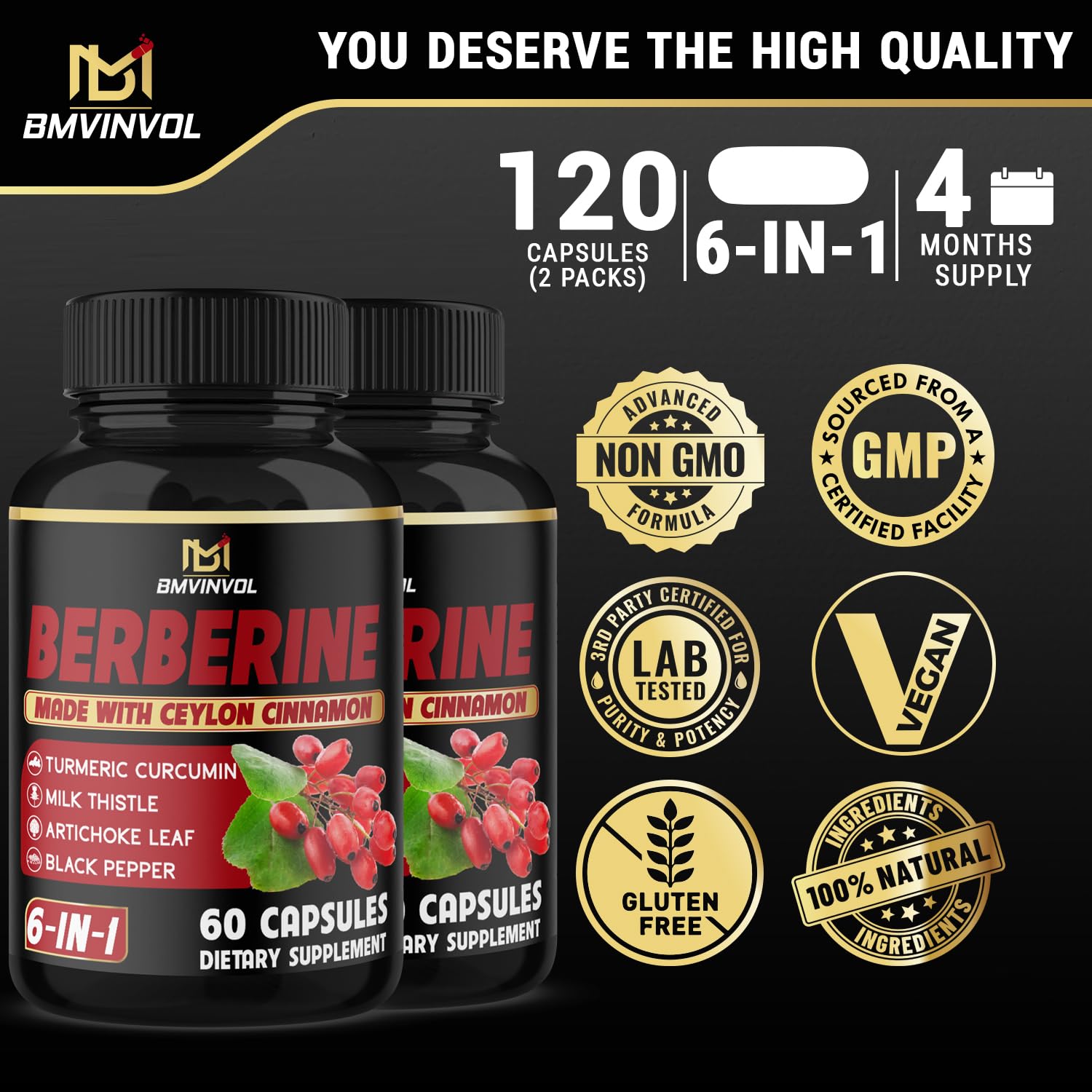 Foto 7 | Suplemento Bmvinvol Berberine Con Canela De Ceilán 120 Cápsulas - Venta Internacional.