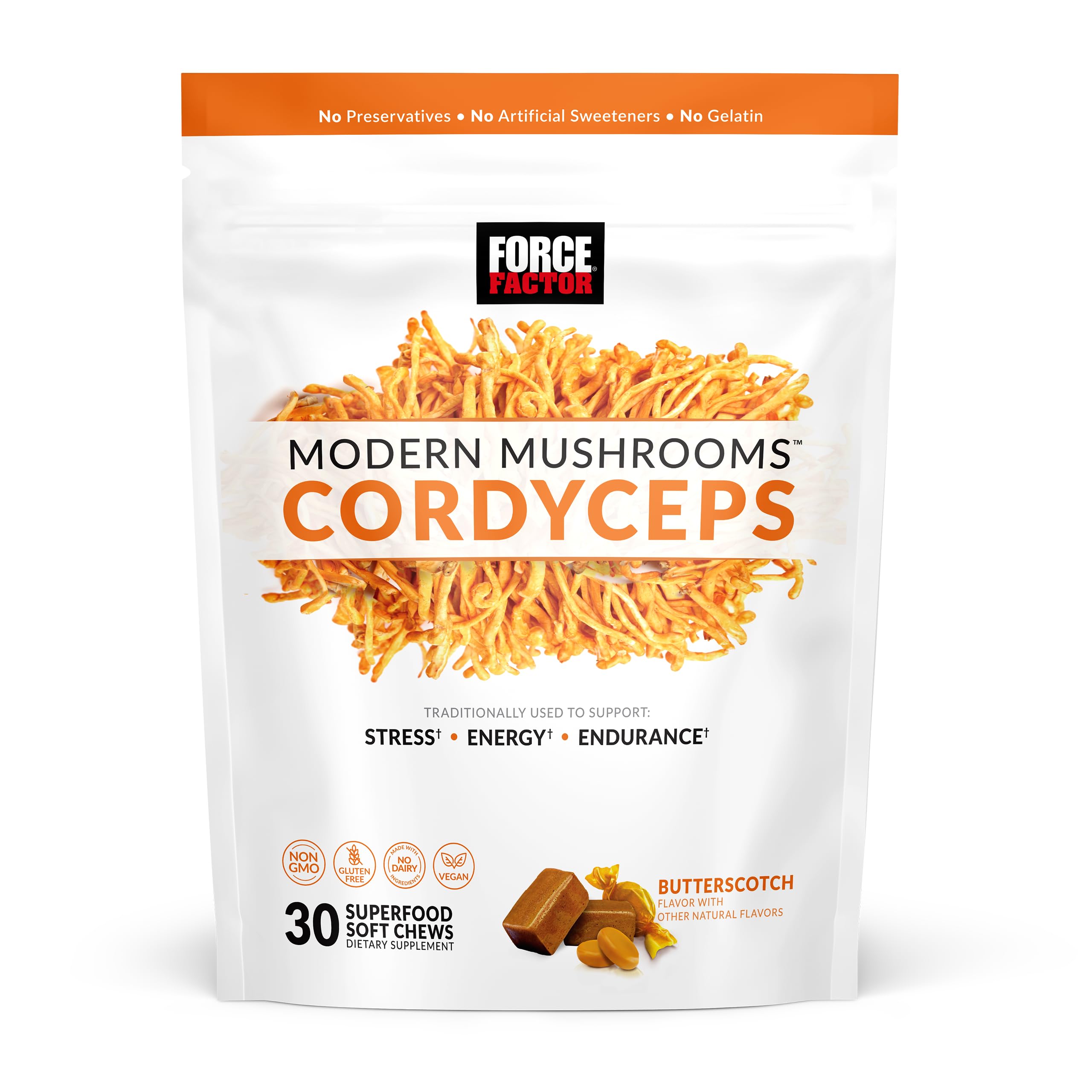 Foto 2 pulgar | Suplemento Force Factor Modern Mushrooms Cordyceps 30 Caramelos Masticables - Venta Internacional.