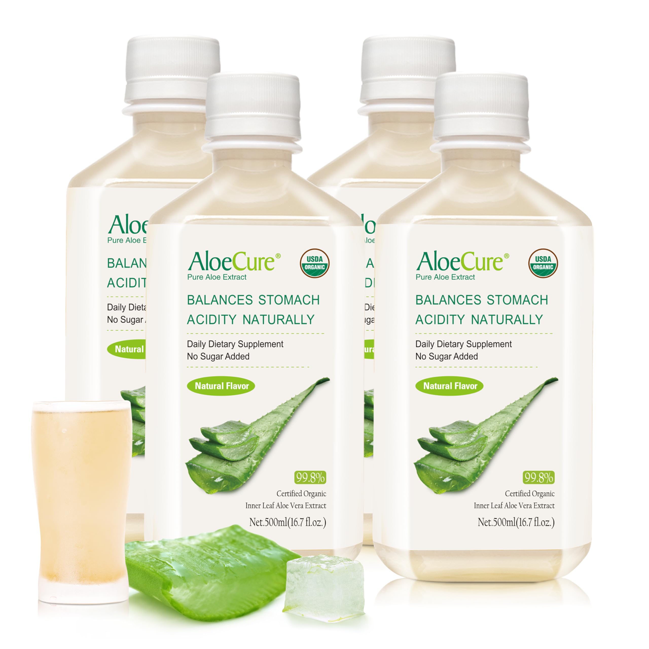 Zumo Puro De Aloe Vera Aloecure, Certificado Orgánico Por El Usda, 4 X 500 Ml - Venta Internacional.