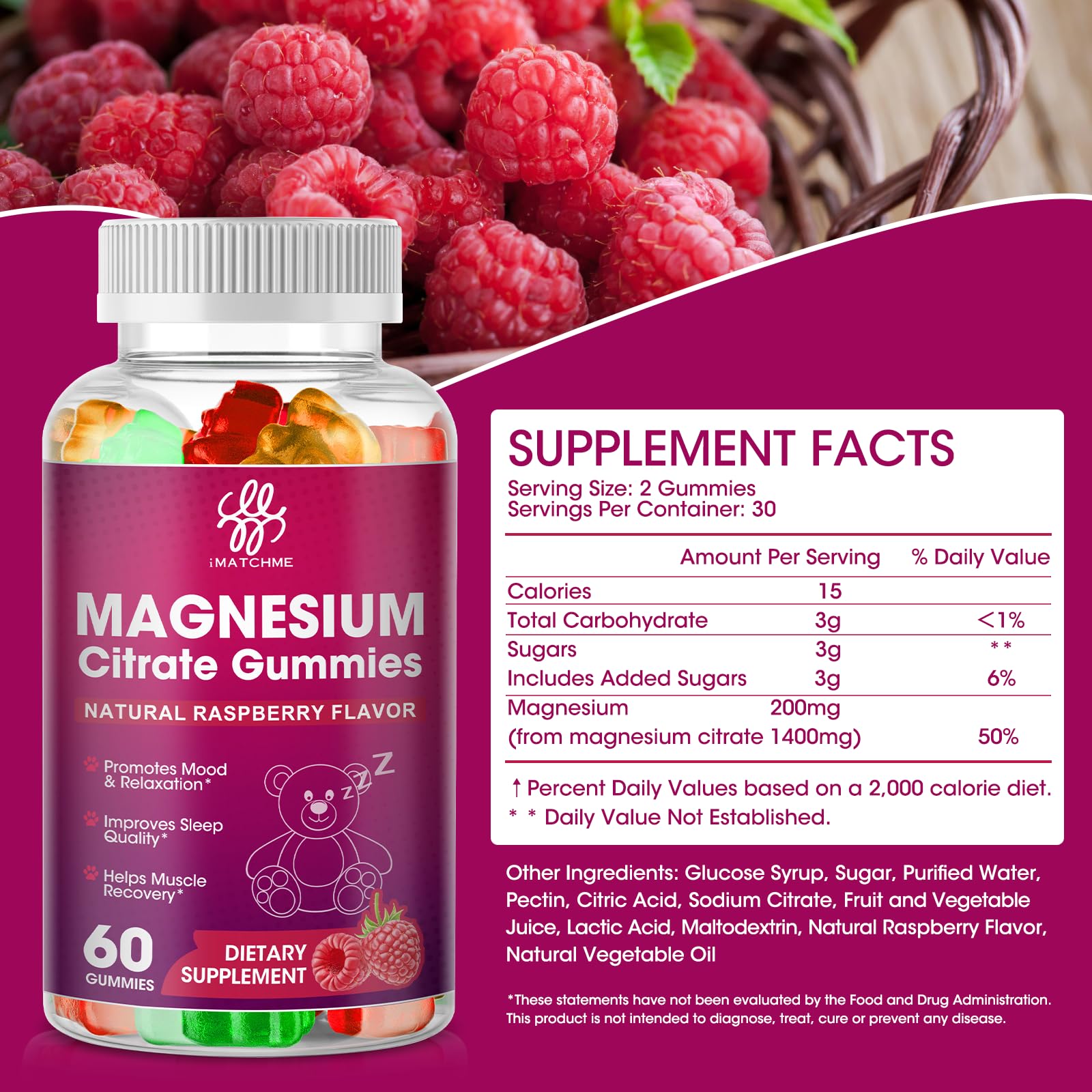 Foto 5 pulgar | Gomitas De Citrato De Magnesio Supplement Imatchme, 400 Mg (paquete De 2) - Venta Internacional.