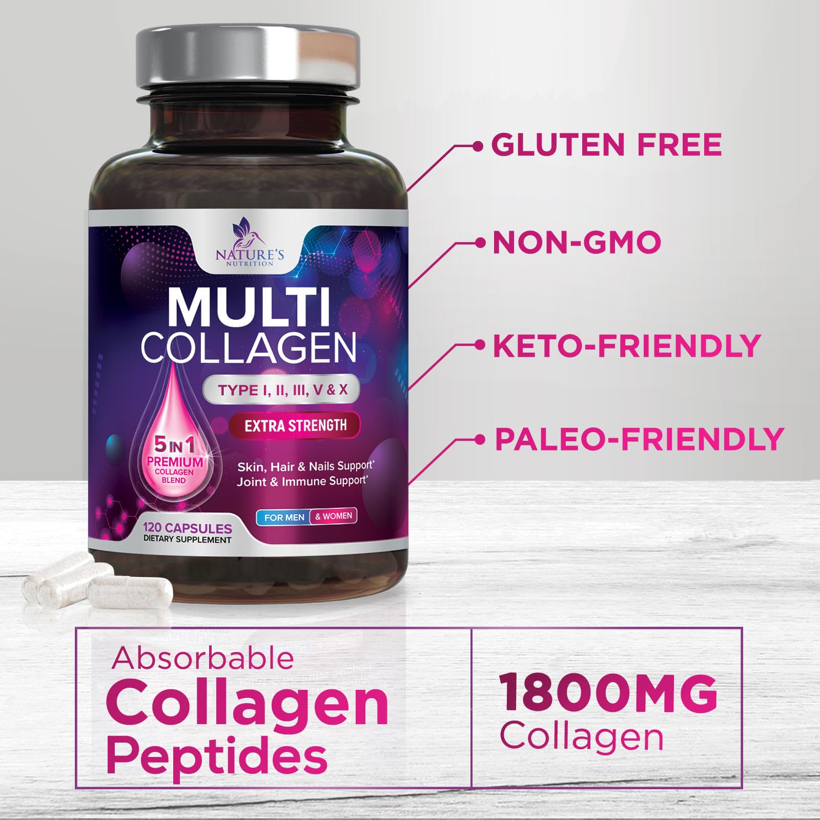 Foto 6 | Píldoras De Colágeno Nature's Nutrition De Múltiples Tipos I, Ii, Iii, V  - Venta Internacional.