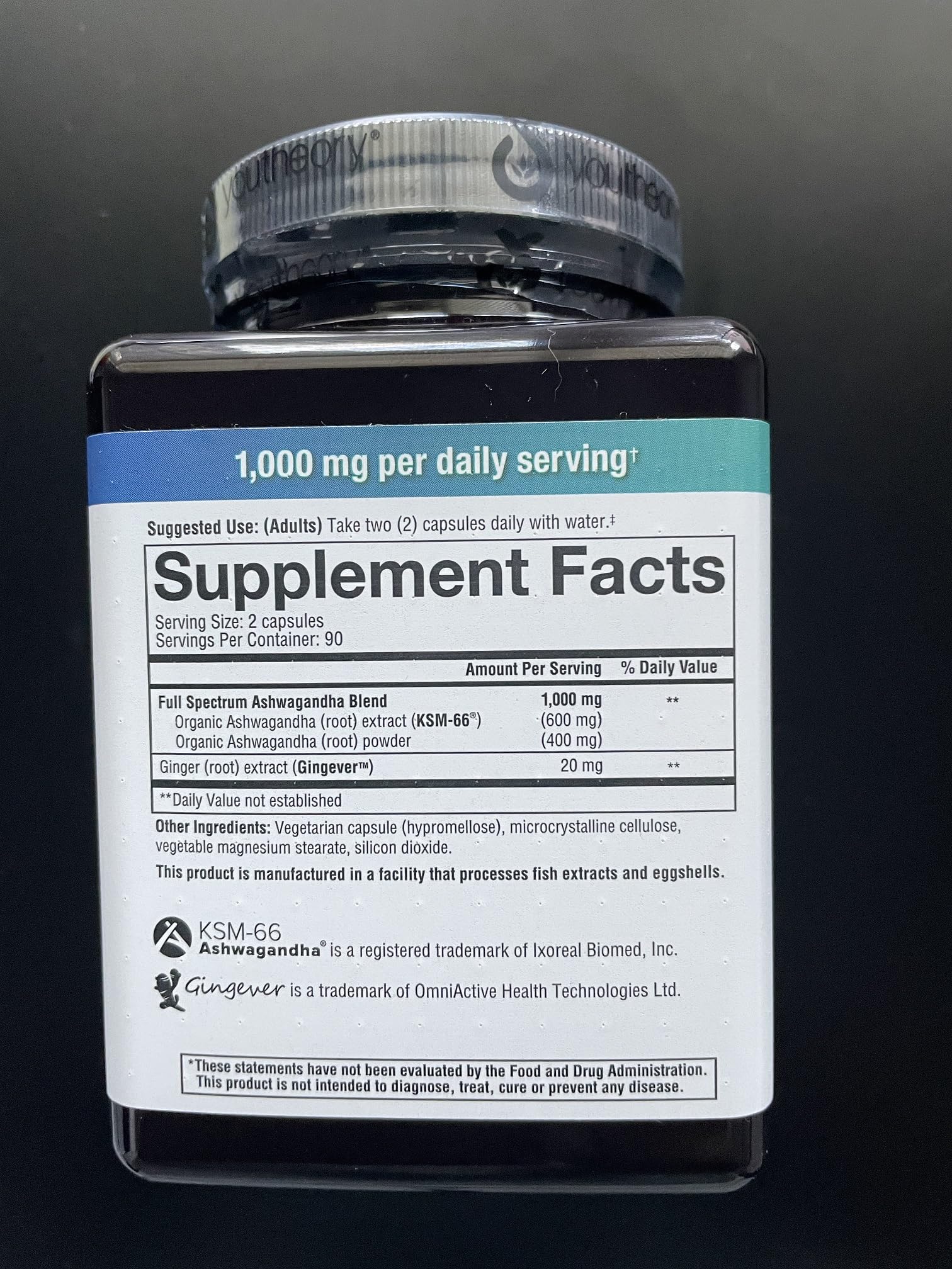 Foto 3 pulgar | Suplemento Youtheory Ashwagandha 1000 Mg Con Ksm-66 180 Cápsulas - Venta Internacional.