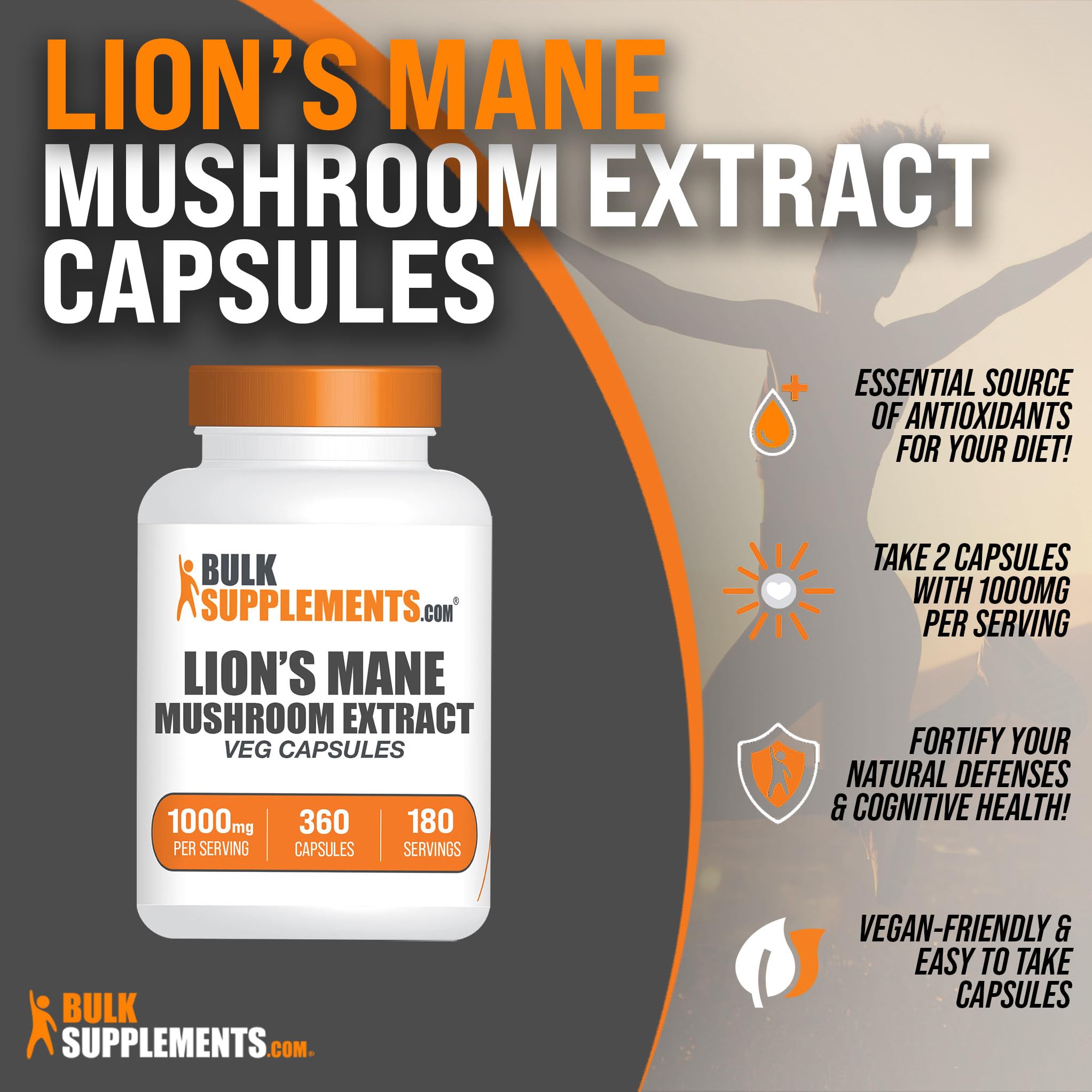 Foto 4 pulgar | Suplemento Bulksupplements.com Lion's Mane Mushroom 360 Cápsulas - Venta Internacional.