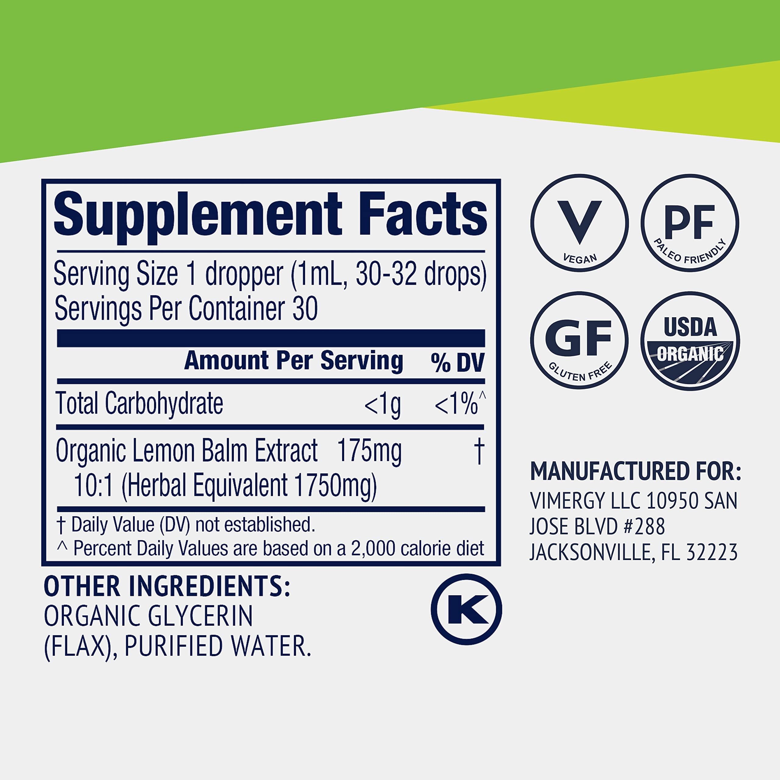 Foto 5 pulgar | Suplemento De Extracto De Bálsamo De Limón Vimergy, 30 Ml, Usda Organic - Venta Internacional.