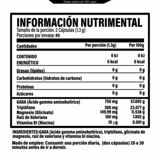 Foto 2 | Gaba Platinum 4 En 1 90 Caps. Con Gaba, Triptófano, Magnesio, Valeriana Y Vitamina B1. Soporte Natural Para Un