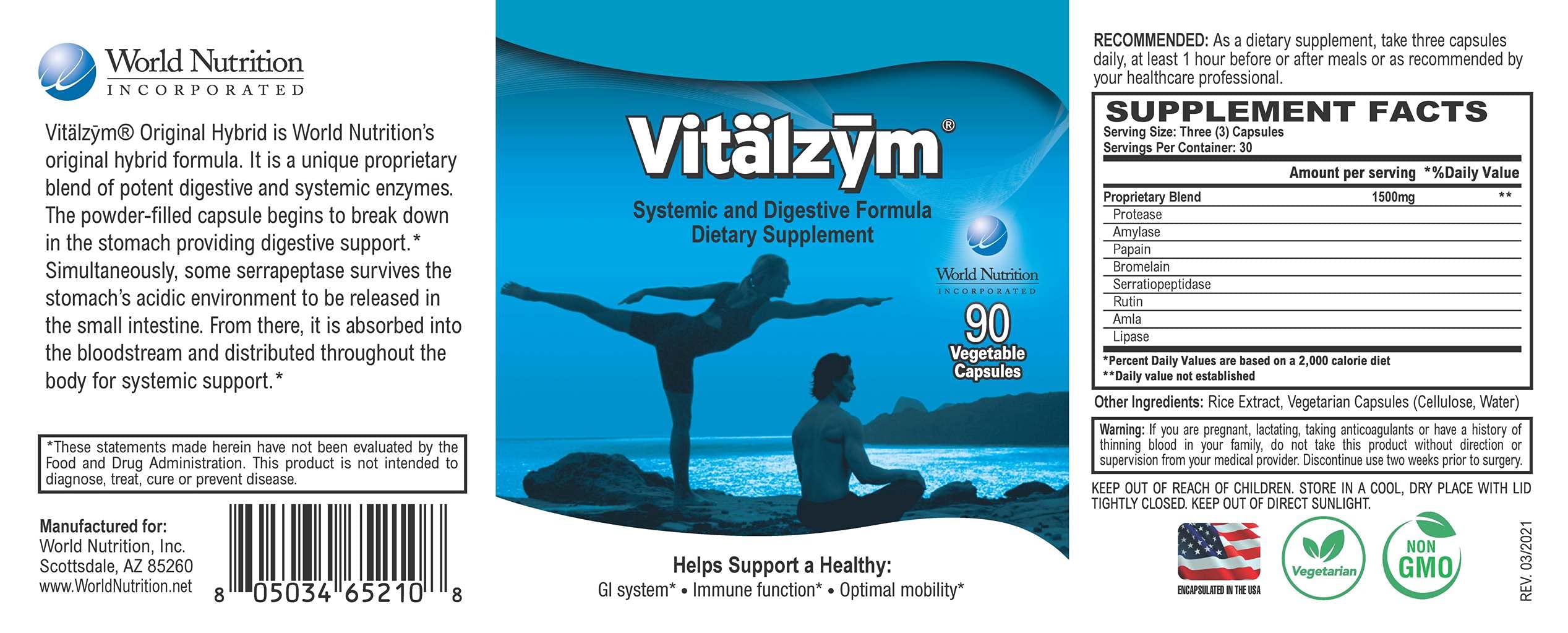 Foto 3 pulgar | Suplemento Vitälzym Vitalzym Original Hybrid 90 Cápsulas - Venta Internacional.