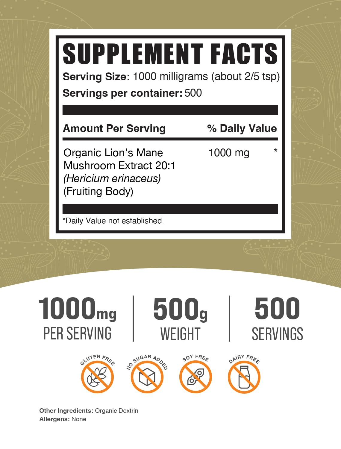 Foto 2 | Suplemento Bulksupplements.com Extracto De Hongo Melena De León  - Venta Internacional.