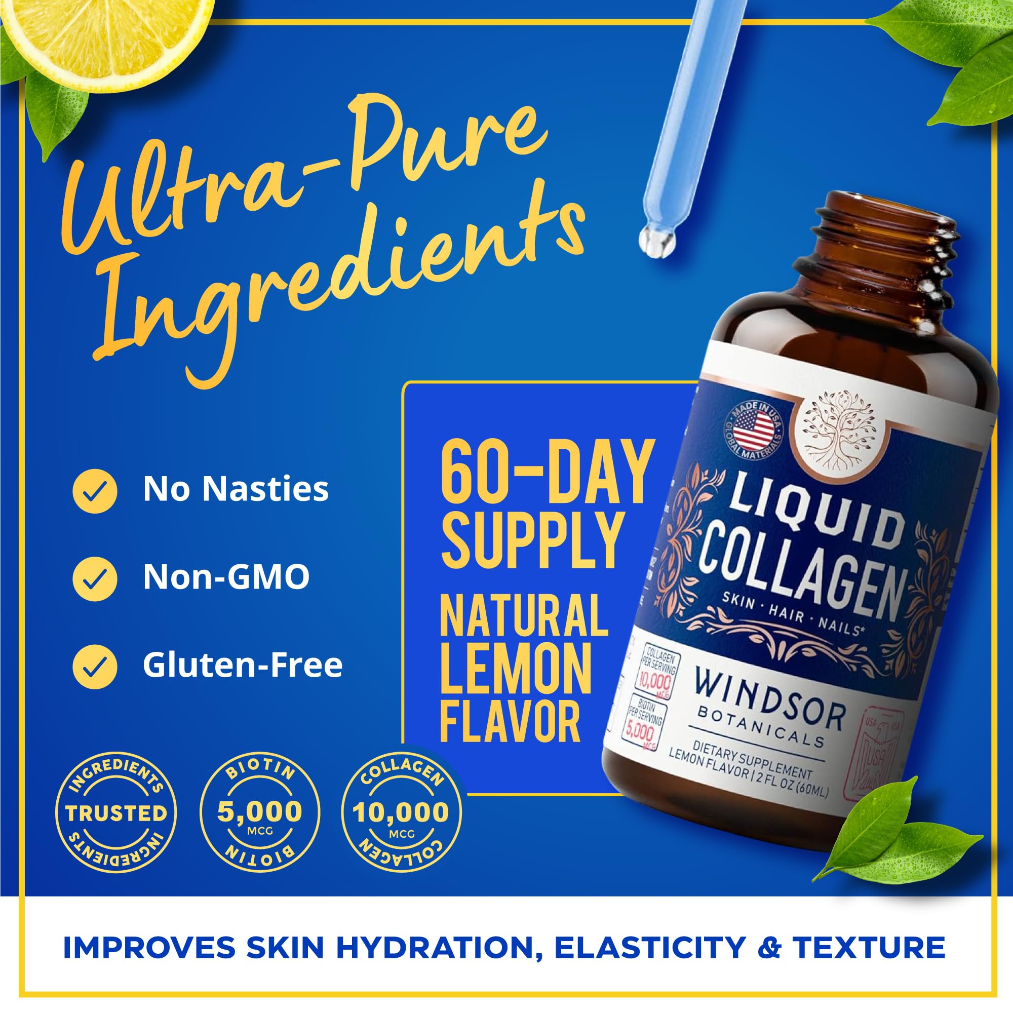 Foto 4 pulgar | Suplemento De Colágeno Líquido Windsor Botanicals De 10,000 Mcg, 2 Ml - Venta Internacional.