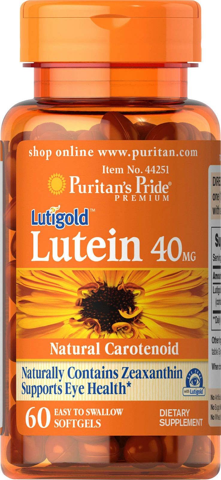 Foto 2 pulgar | Complementa 40 Mg De Luteína Puritan's Pride Con 60 Unidades De Zeaxantina - Venta Internacional.