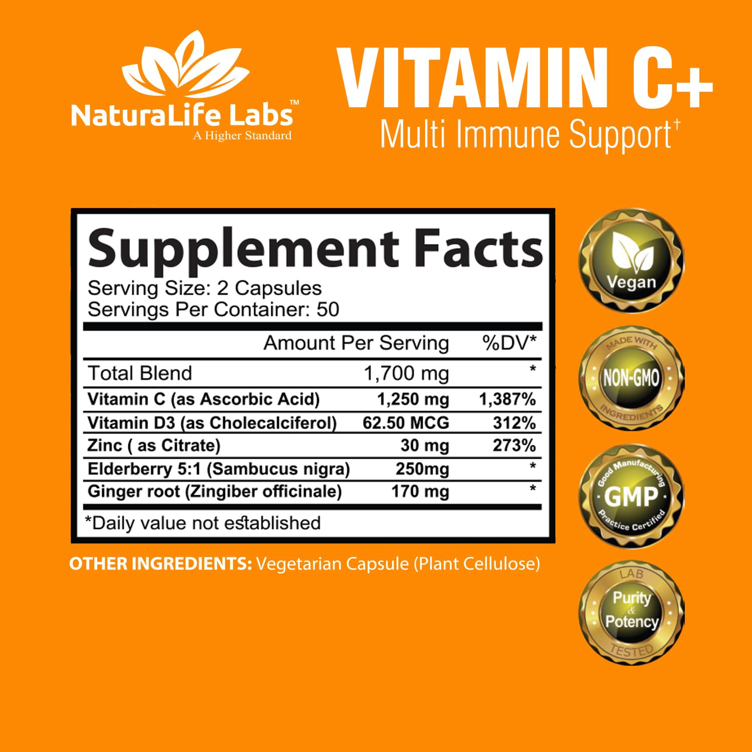 Foto 3 pulgar | Suplemento Naturalife Labs De Vitamina C 1700 Mg Con Vitamina D3 100 Cápsulas - Venta Internacional.