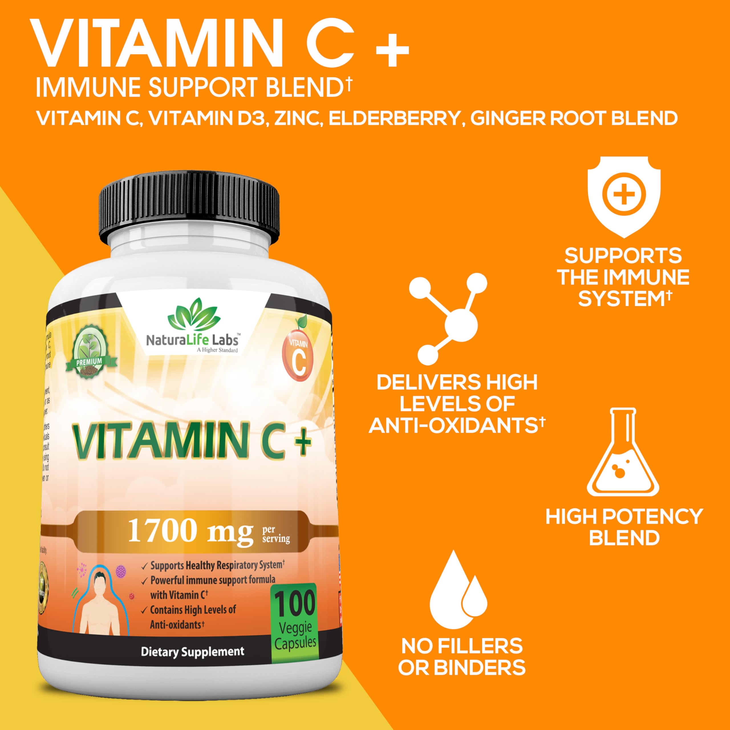 Foto 4 pulgar | Suplemento Naturalife Labs De Vitamina C 1700 Mg Con Vitamina D3 100 Cápsulas - Venta Internacional.