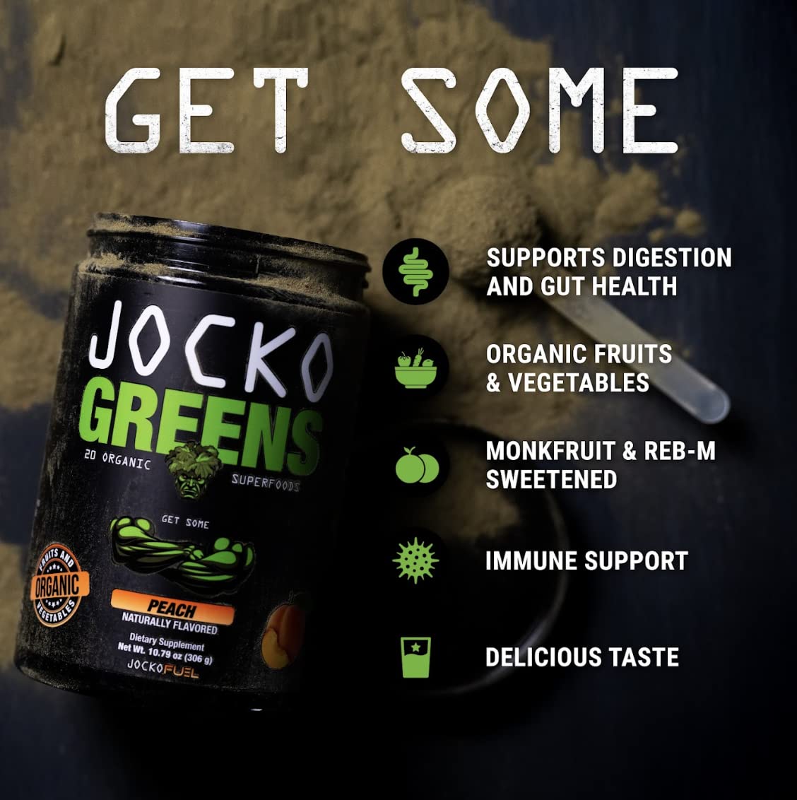 Foto 4 pulgar | Suplemento Jocko Fuel Greens En Polvo Con Sabor A Melocotón, 30 Porciones - Venta Internacional.