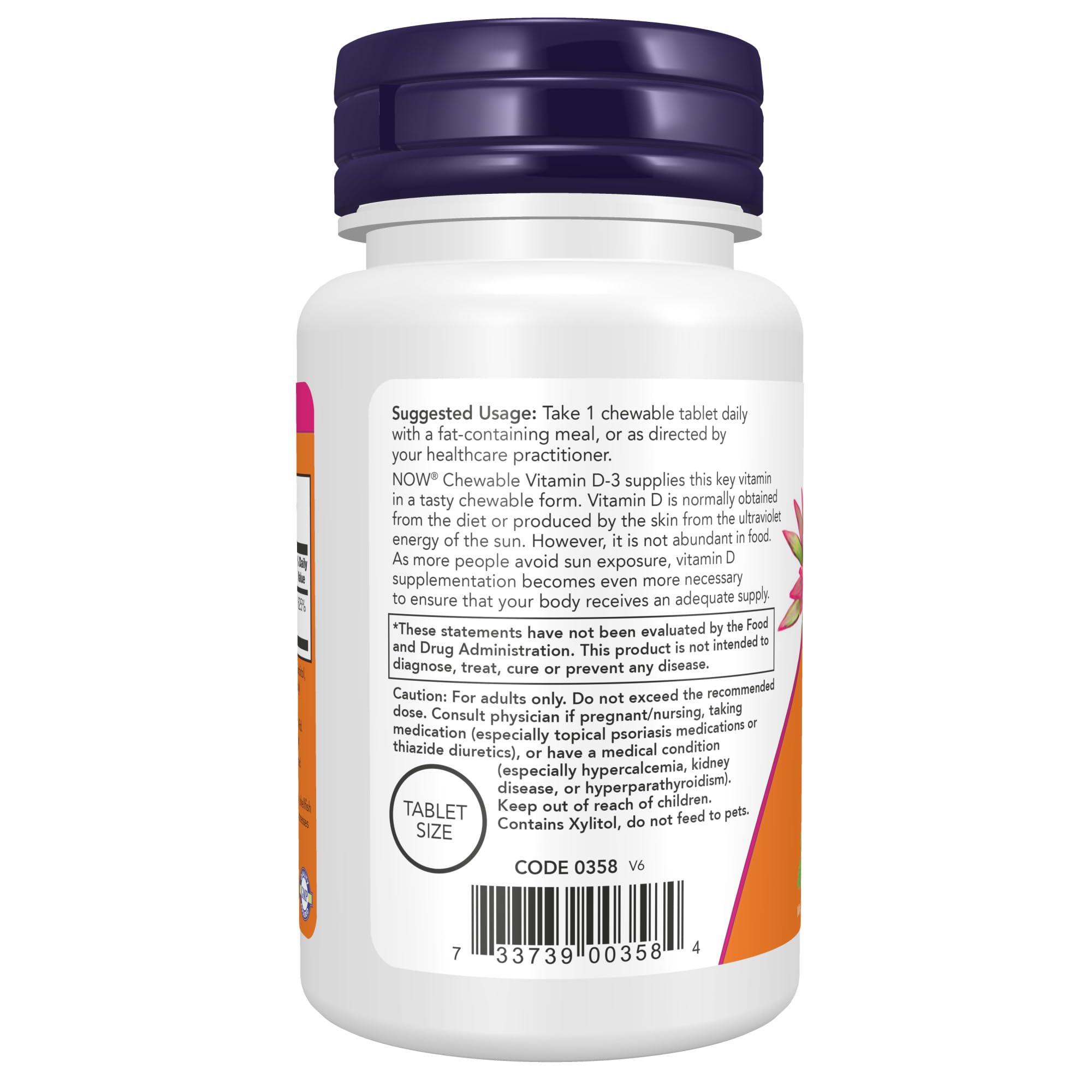 Foto 3 | Suplemento De Vitamina D-3 De Now Foods, 5000 Ui, 120 Comprimidos Masticables - Venta Internacional.