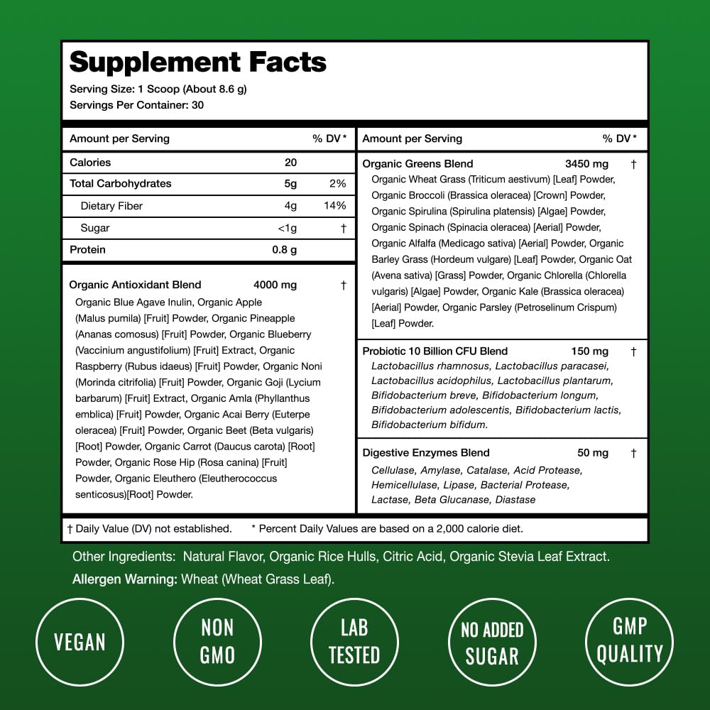 Foto 3 pulgar | Suplemento Nutrachamps Super Greens Powder Premium Superfood - Venta Internacional.