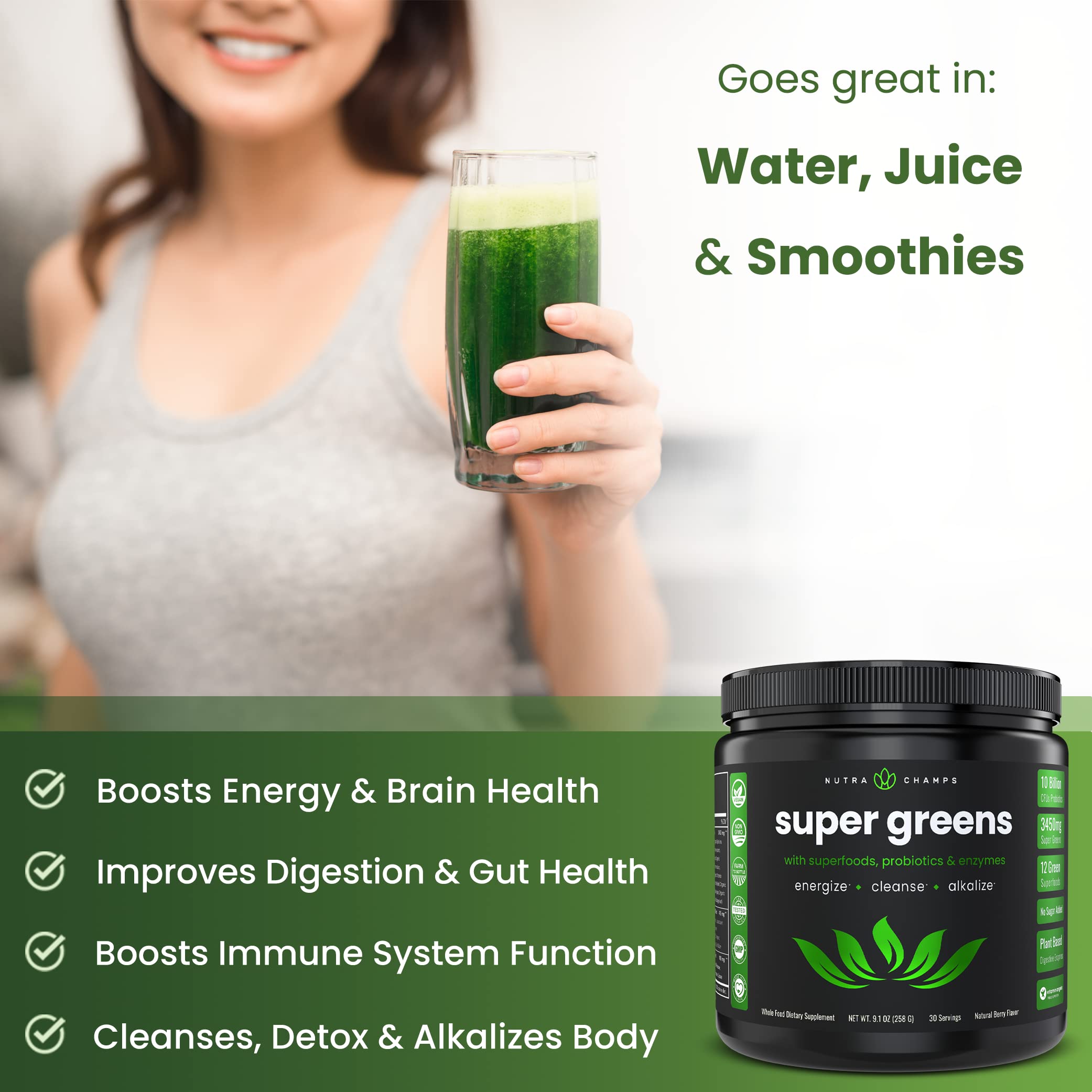 Foto 5 pulgar | Suplemento Nutrachamps Super Greens Powder Premium Superfood - Venta Internacional.