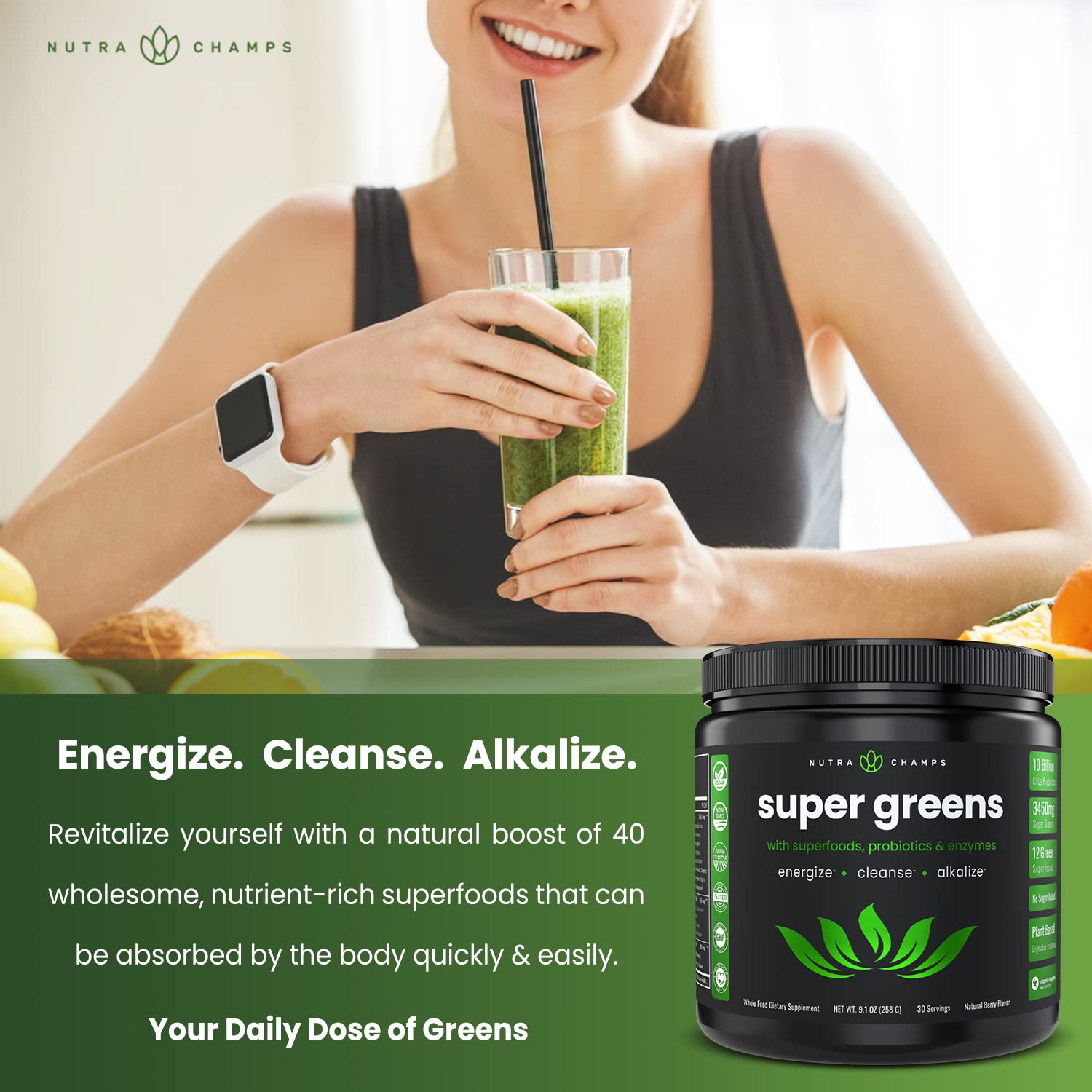 Foto 6 pulgar | Suplemento Nutrachamps Super Greens Powder Premium Superfood - Venta Internacional.
