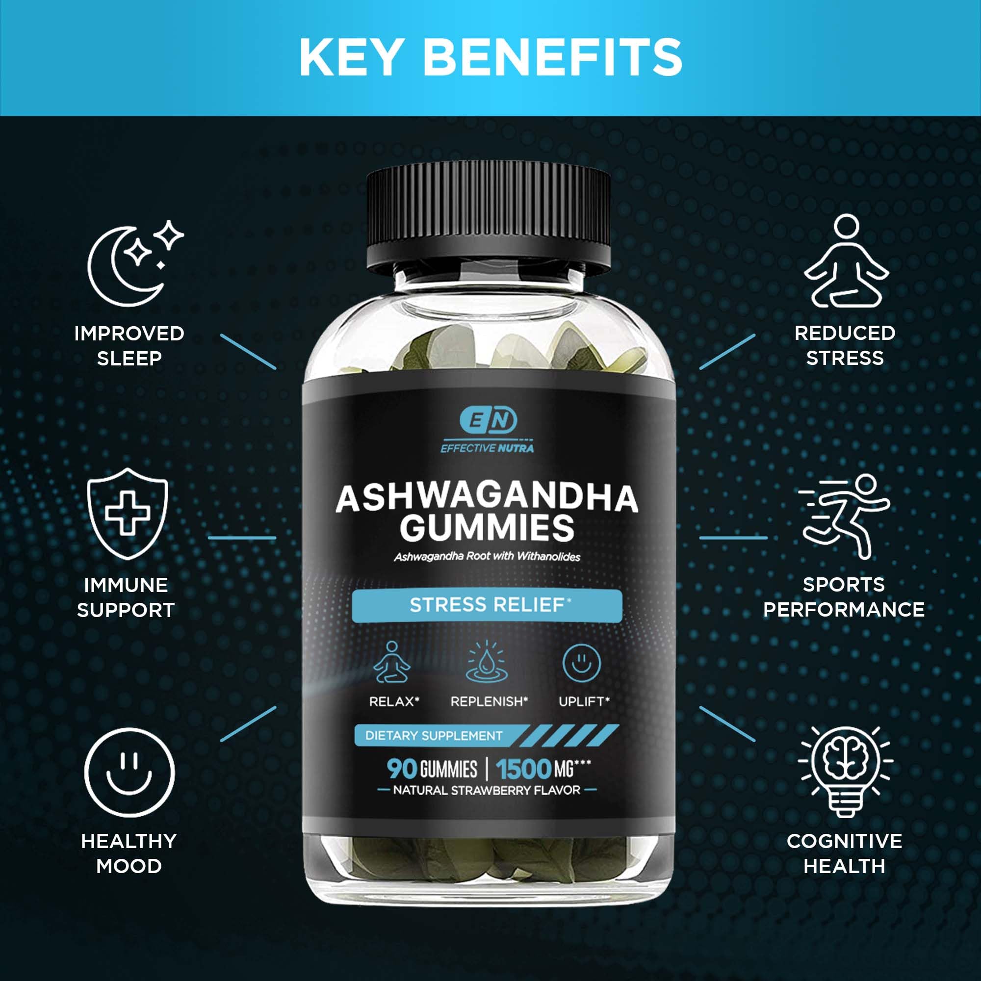 Foto 3 pulgar | Suplementos Efectivos: Gomitas De Ashwagandha Nutra, 1500 Mg, 90 Unidades - Venta Internacional.