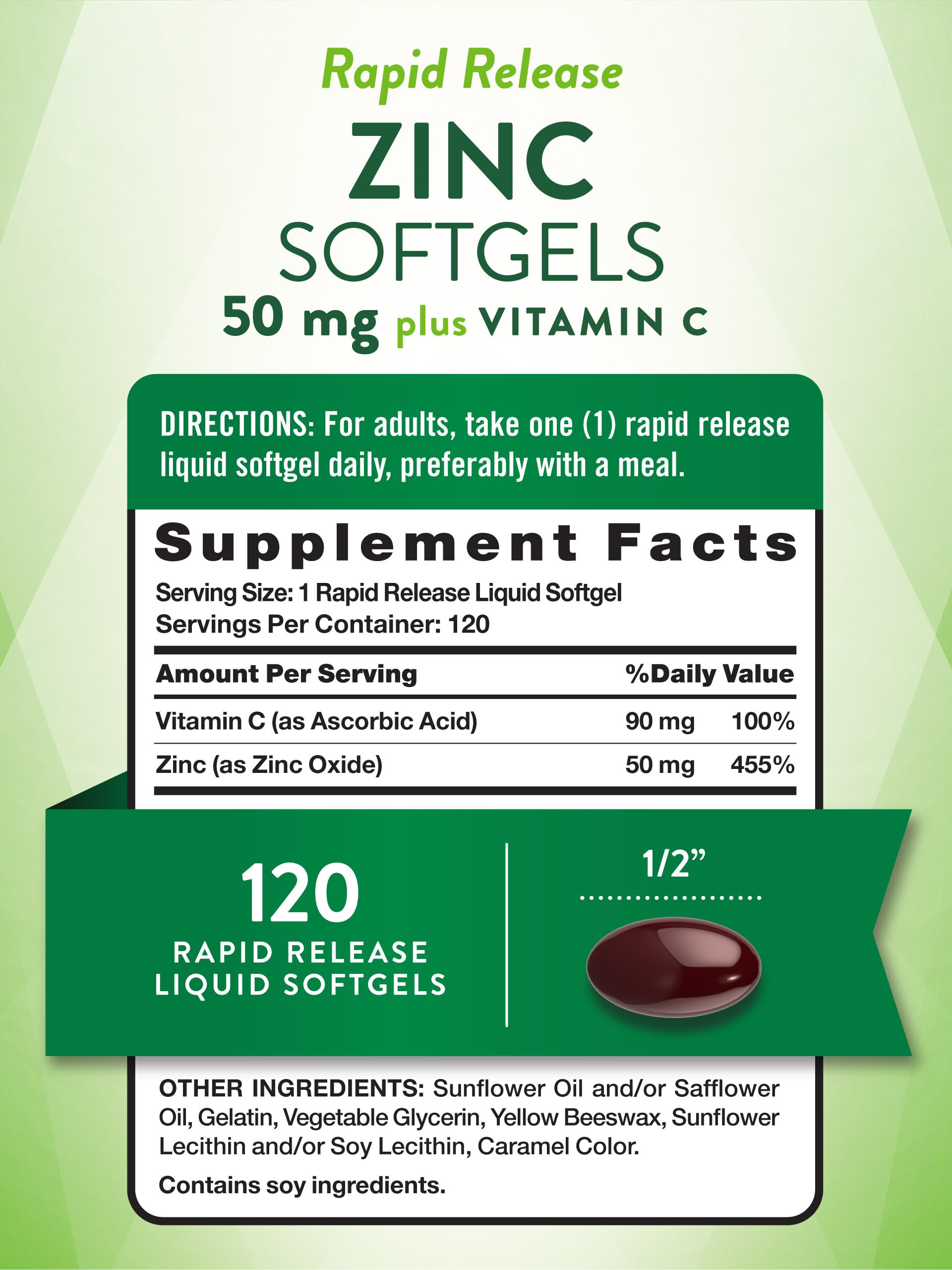 Foto 3 pulgar | Complemente Nature's Truth Zinc Con Vitamina C 50 Mg 120 Cápsulas Blandas - Venta Internacional.