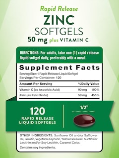 Foto 2 | Complemente Nature's Truth Zinc Con Vitamina C 50 Mg 120 Cápsulas Blandas - Venta Internacional.