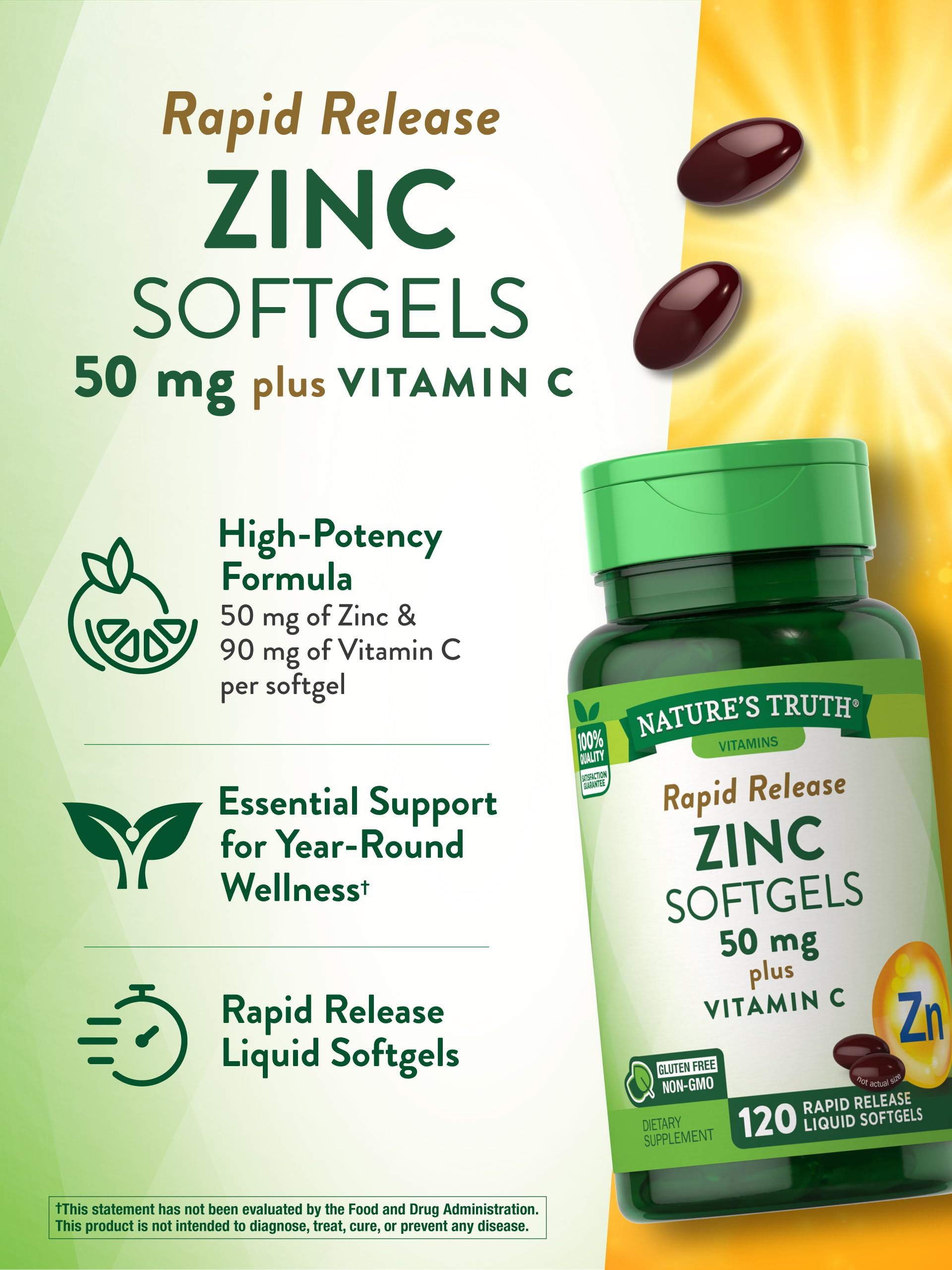 Foto 4 pulgar | Complemente Nature's Truth Zinc Con Vitamina C 50 Mg 120 Cápsulas Blandas - Venta Internacional.
