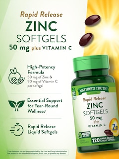 Foto 3 | Complemente Nature's Truth Zinc Con Vitamina C 50 Mg 120 Cápsulas Blandas - Venta Internacional.