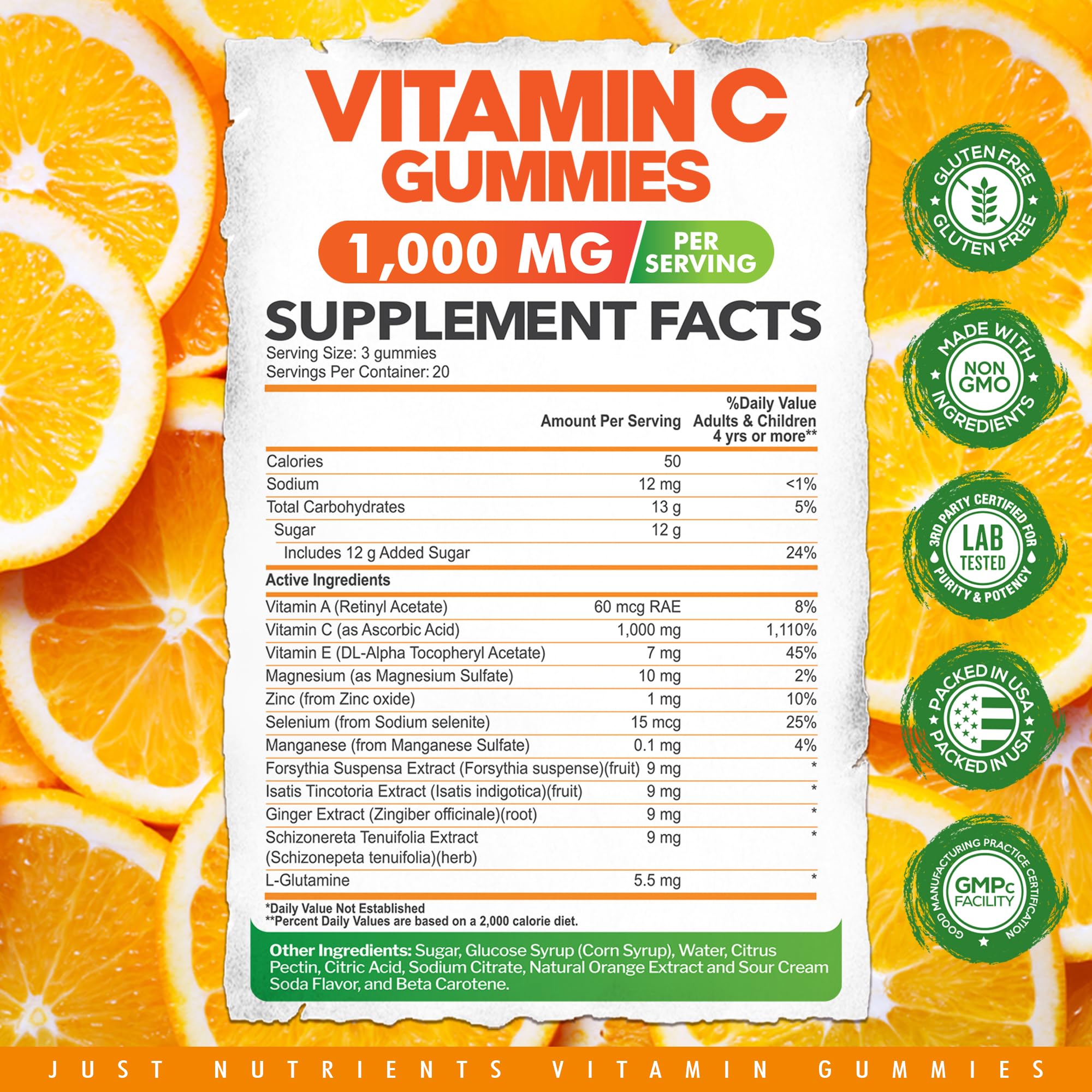 Foto 3 pulgar | Gomitas De Vitamina C Just Nutrients 1000 Mg Con 60 Gomitas De Zinc - Venta Internacional.