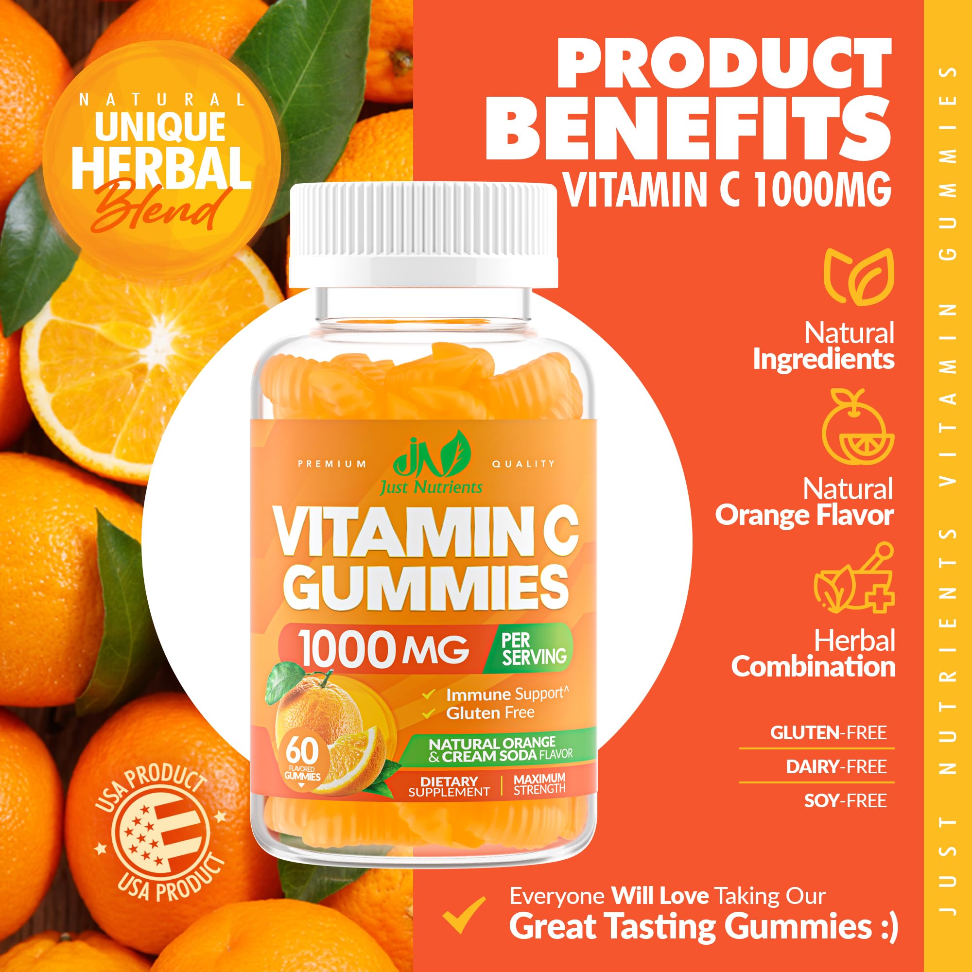 Foto 5 pulgar | Gomitas De Vitamina C Just Nutrients 1000 Mg Con 60 Gomitas De Zinc - Venta Internacional.