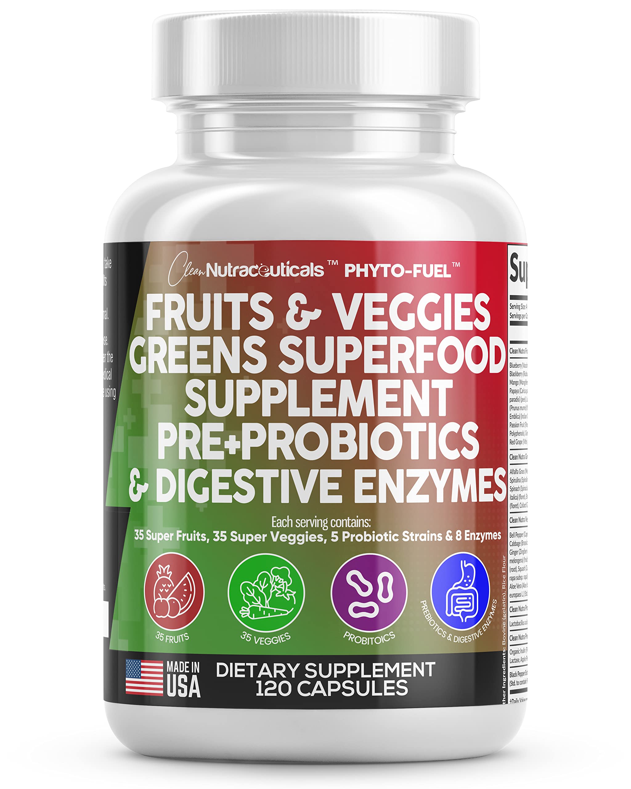 Foto 2 pulgar | Supplement Clean Nutraceuticals, Frutas Y Verduras, 120 Cápsulas - Venta Internacional.