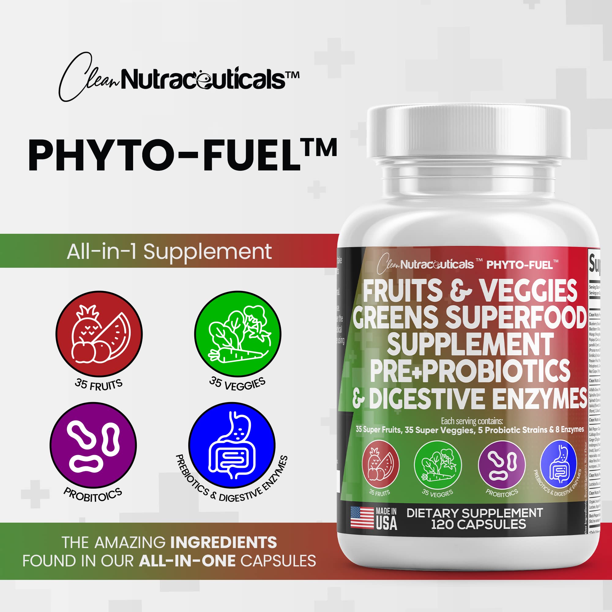 Foto 6 pulgar | Supplement Clean Nutraceuticals, Frutas Y Verduras, 120 Cápsulas - Venta Internacional.