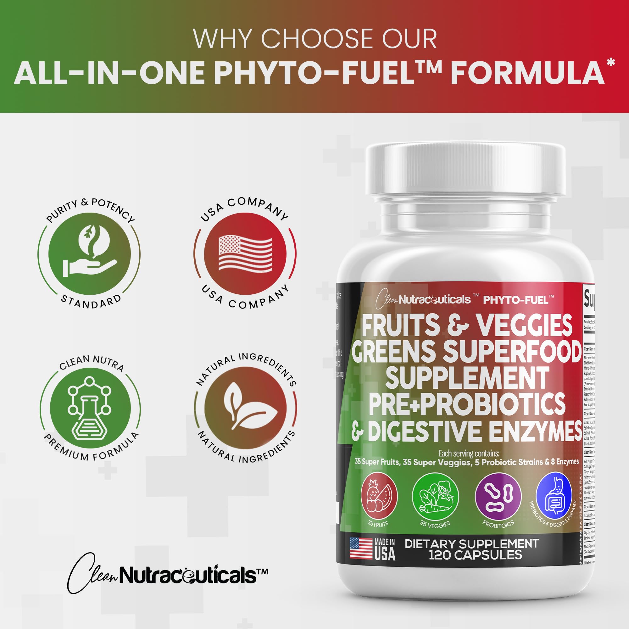 Foto 7 pulgar | Supplement Clean Nutraceuticals, Frutas Y Verduras, 120 Cápsulas - Venta Internacional.