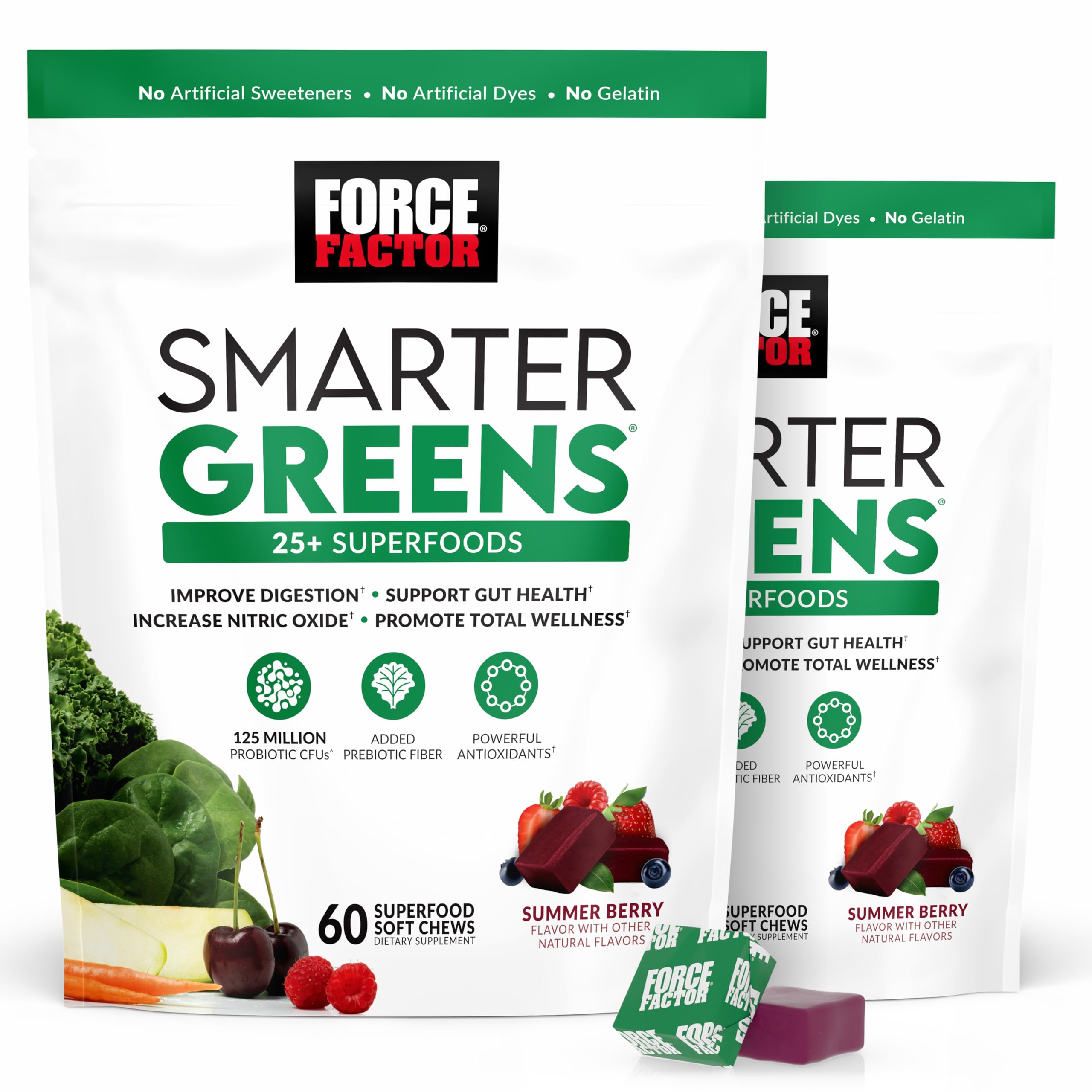 Foto 2 pulgar | Suplemento Force Factor Smarter Greens Superfood Chews X2 - Venta Internacional.