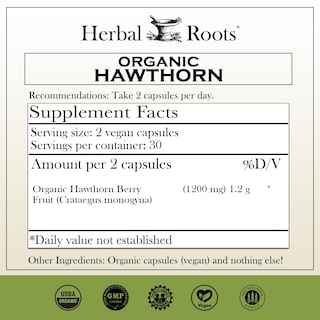 Foto 2 | Suplemento Herbal Roots, Baya De Espino Blanco Orgánica, 1200 Mg, 60 Cápsulas - Venta Internacional.