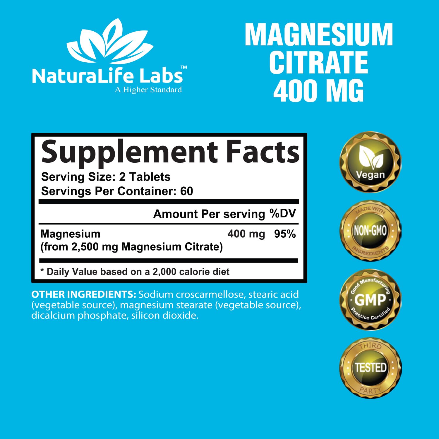 Foto 3 pulgar | Suplemento Naturalife Labs Citrato De Magnesio 400 Mg 120 Tabletas - Venta Internacional.