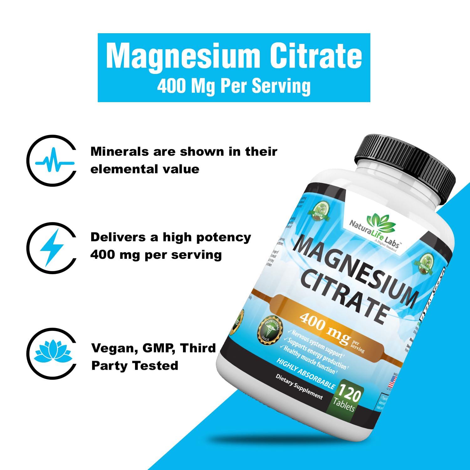 Foto 6 pulgar | Suplemento Naturalife Labs Citrato De Magnesio 400 Mg 120 Tabletas - Venta Internacional.