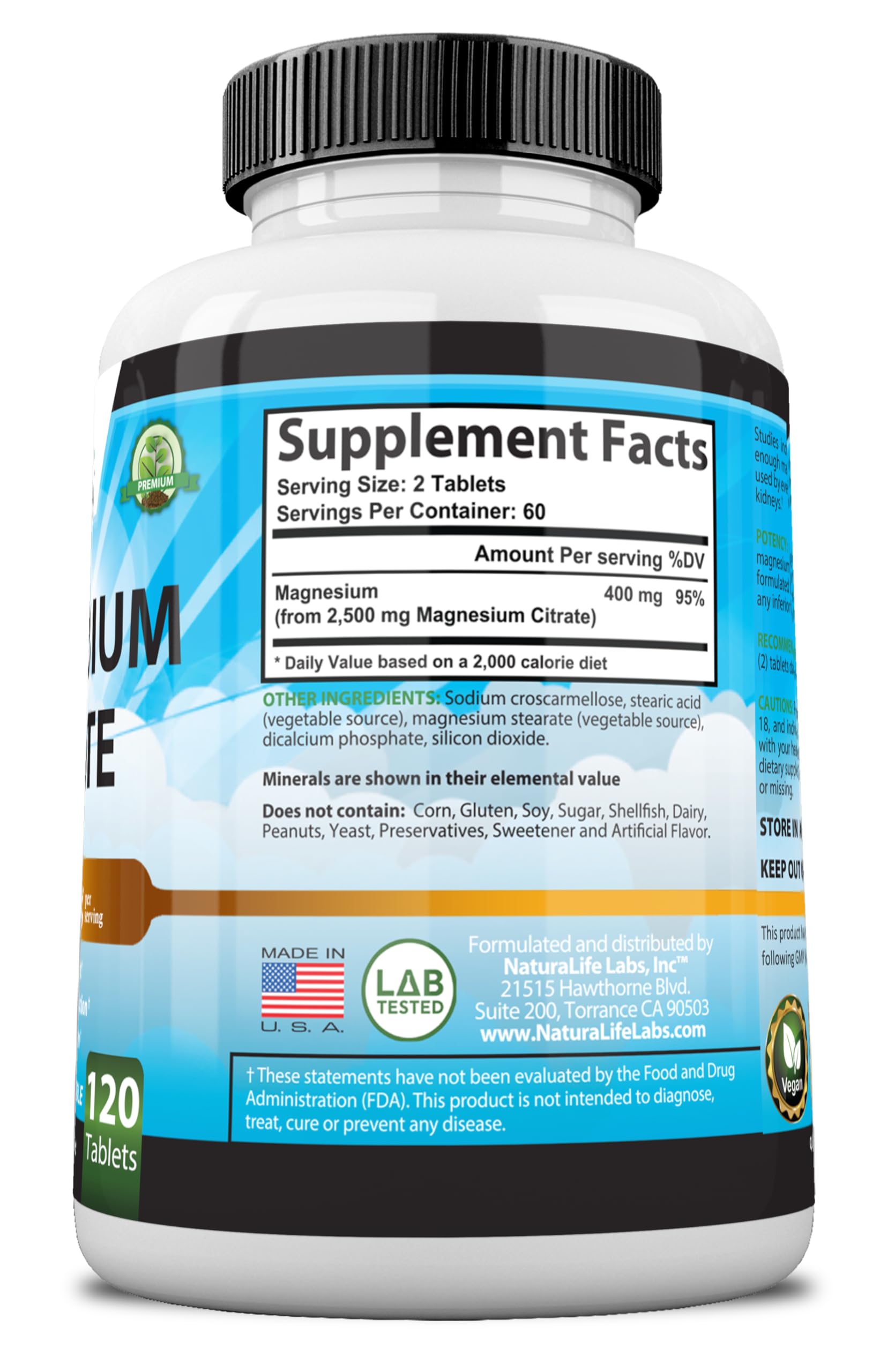 Foto 7 pulgar | Suplemento Naturalife Labs Citrato De Magnesio 400 Mg 120 Tabletas - Venta Internacional.