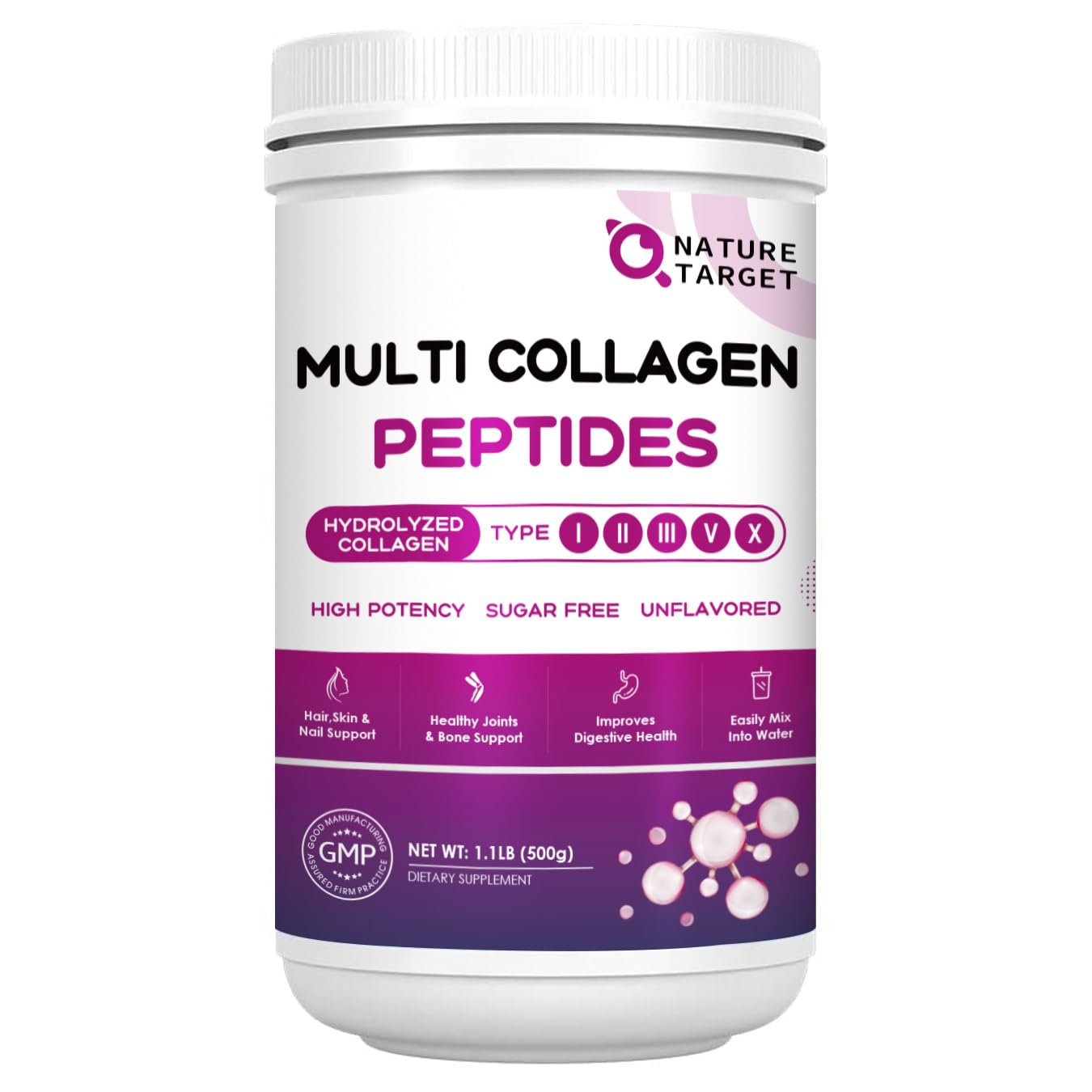 Péptidos De Colágeno En Polvo Nature Target Multi Type I, Ii, Iii, V, X - Venta Internacional.