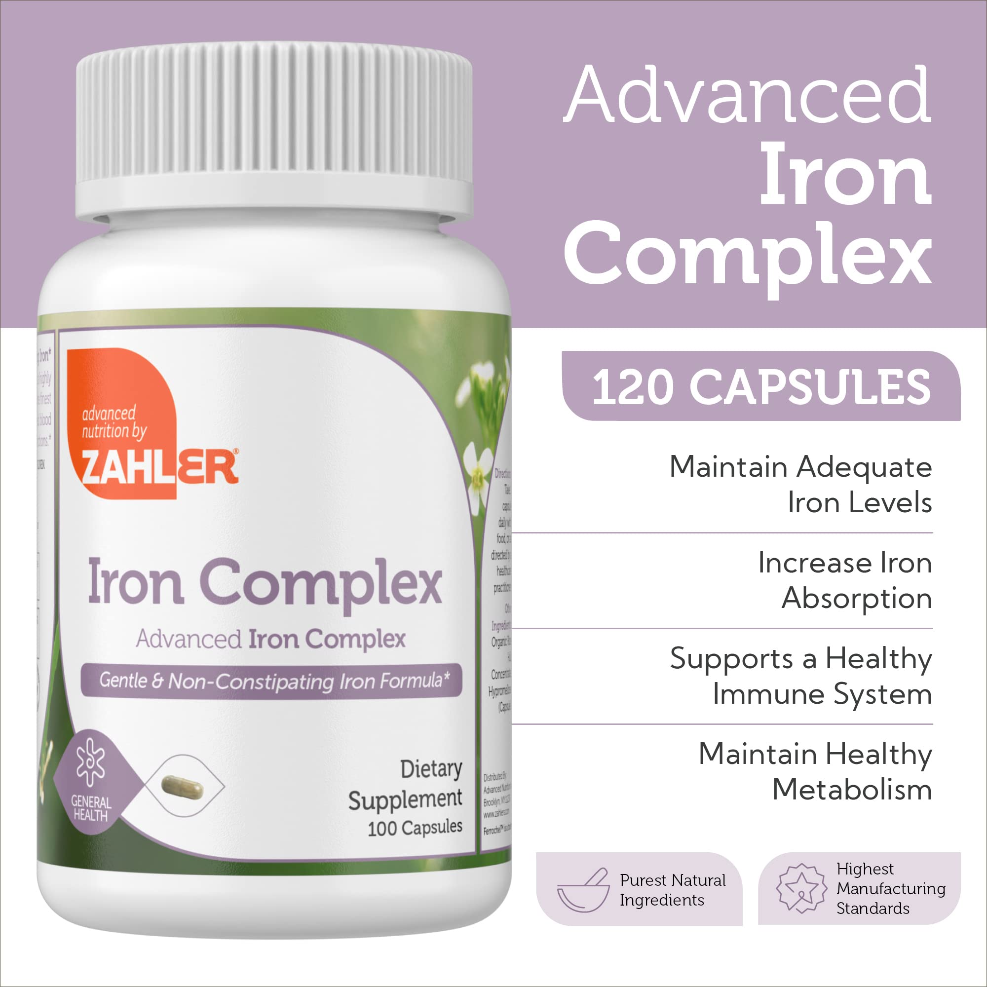 Foto 4 pulgar | Suplemento De Hierro Zahler Iron Complex 25 Mg 100 Cápsulas - Venta Internacional.