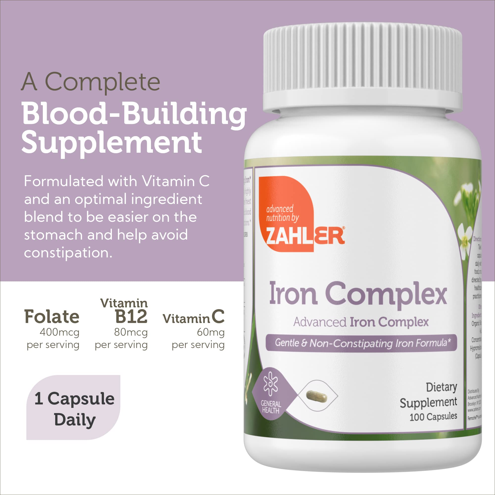 Foto 6 pulgar | Suplemento De Hierro Zahler Iron Complex 25 Mg 100 Cápsulas - Venta Internacional.
