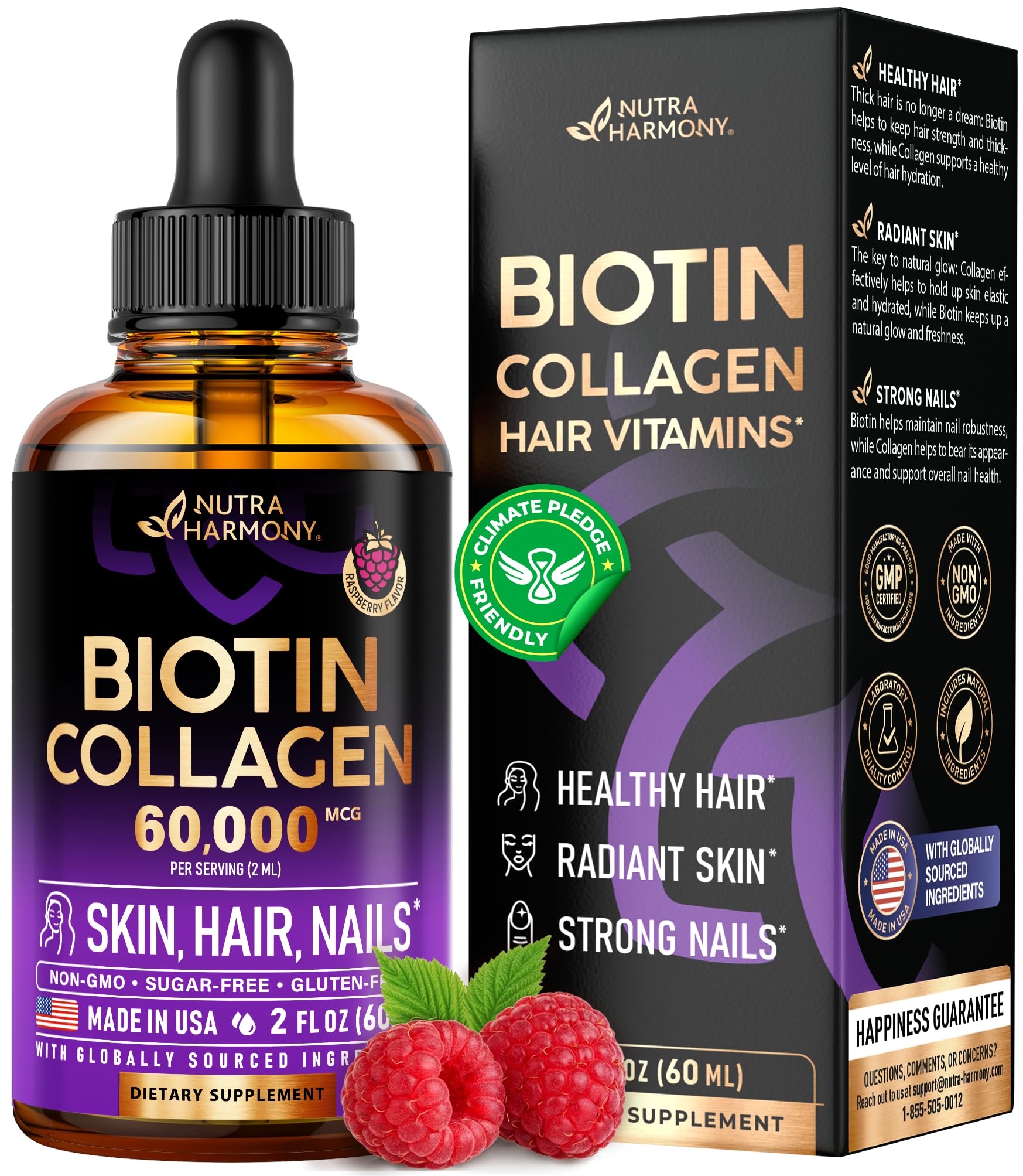 Foto 2 pulgar | Suplemento Nutraharmony De Biotina Líquida Y Colágeno 60000 Mcg - Venta Internacional.