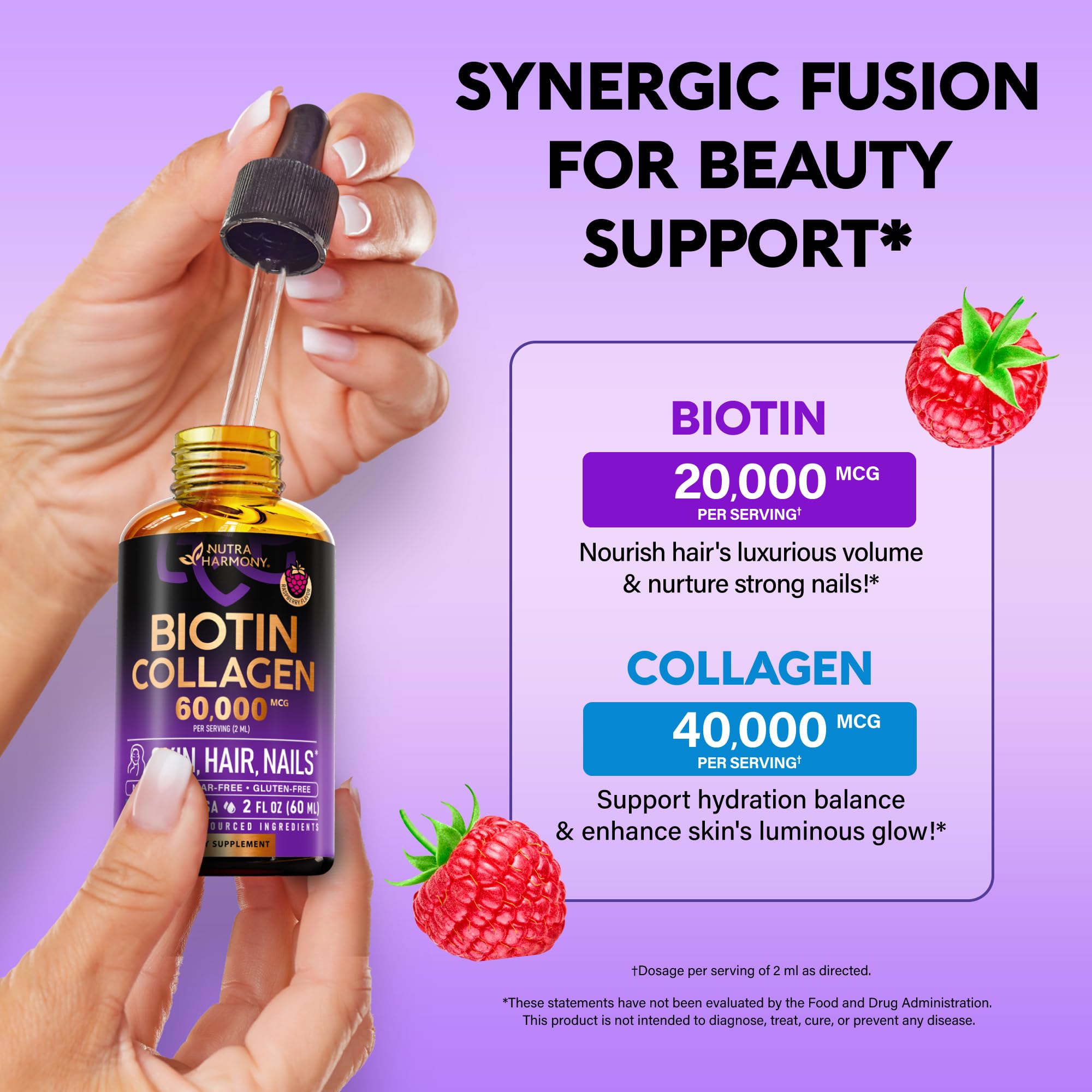 Foto 4 pulgar | Suplemento Nutraharmony De Biotina Líquida Y Colágeno 60000 Mcg - Venta Internacional.