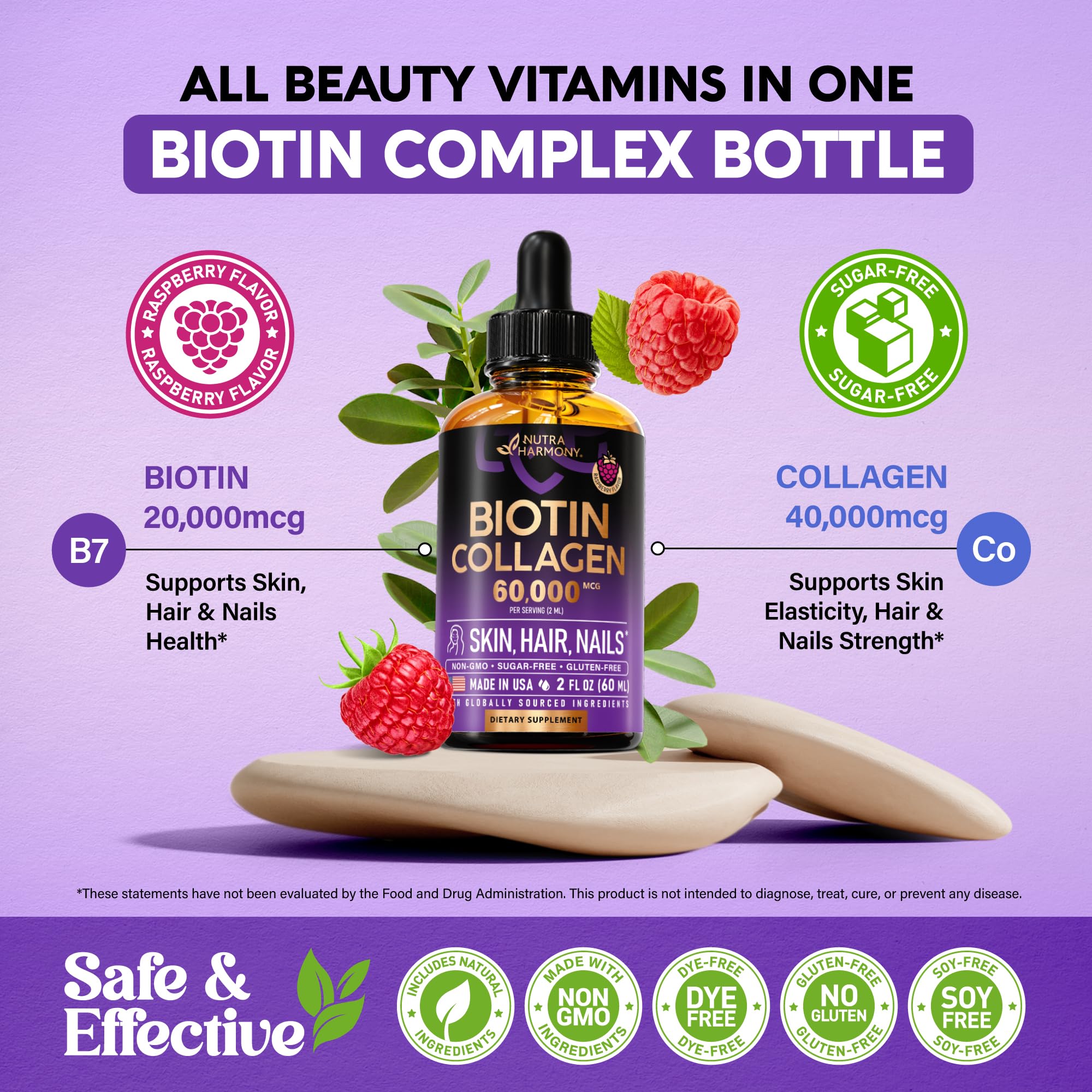 Foto 5 pulgar | Suplemento Nutraharmony De Biotina Líquida Y Colágeno 60000 Mcg - Venta Internacional.